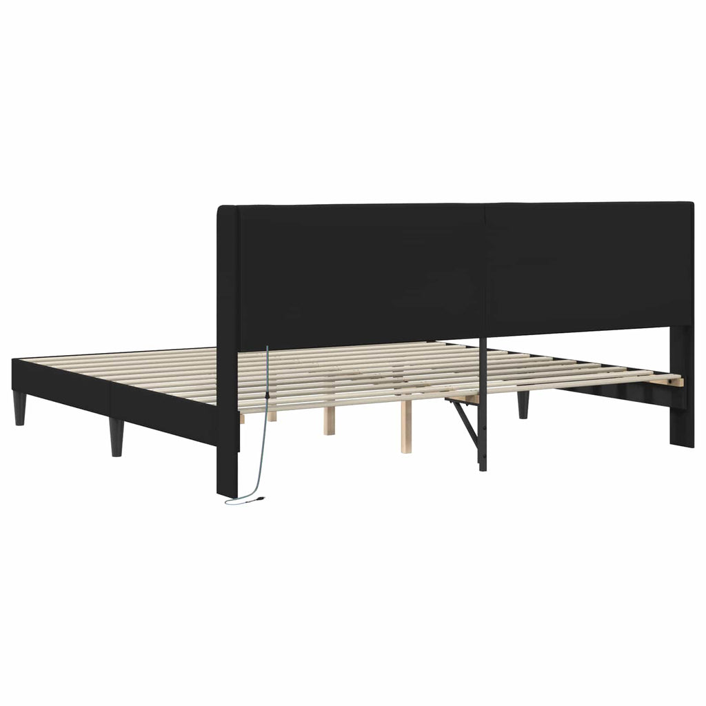 vidaXL Ramka łóżka z paskami LED Czarny 180 x 200 cm Ekoskóra