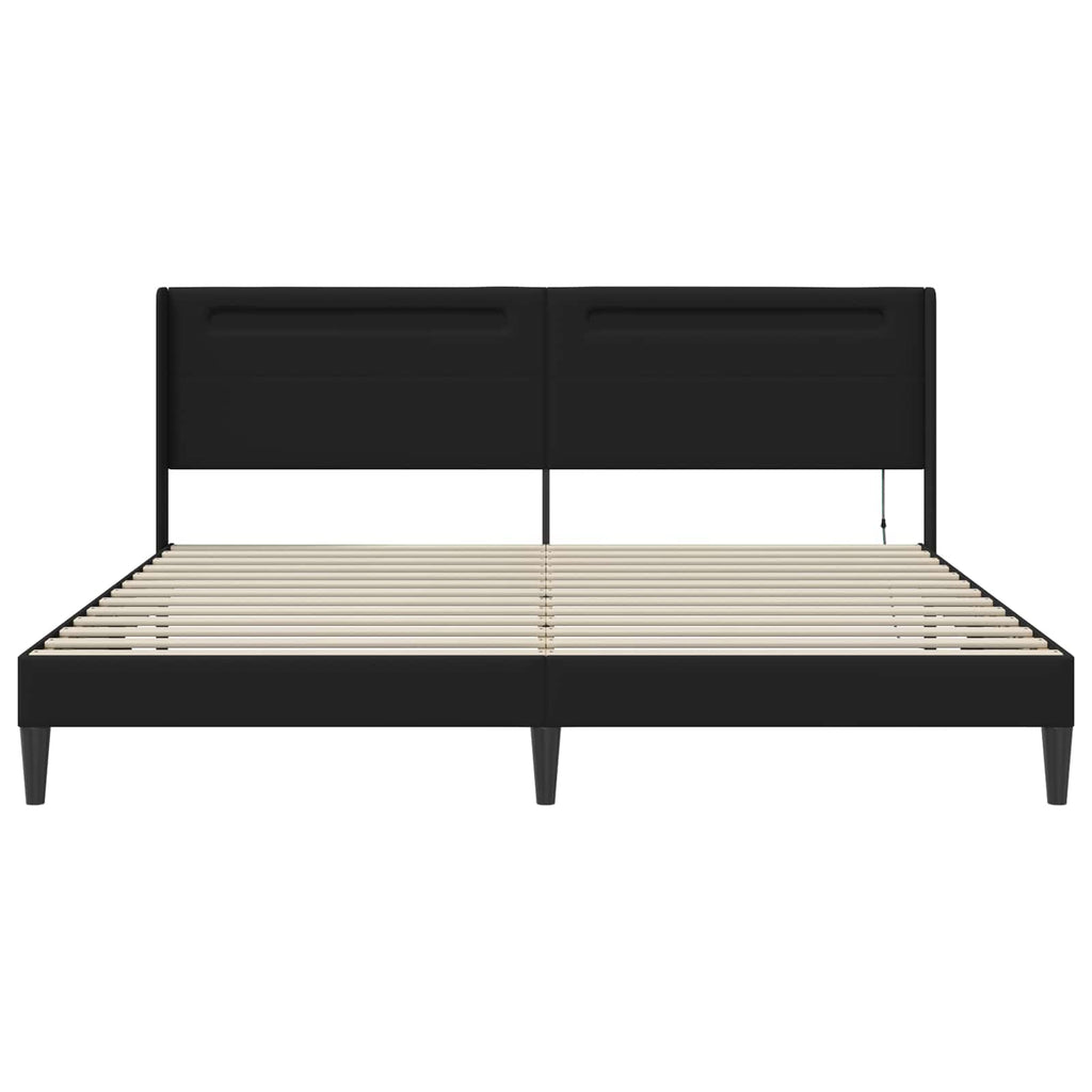 vidaXL Ramka łóżka z paskami LED Czarny 180 x 200 cm Ekoskóra