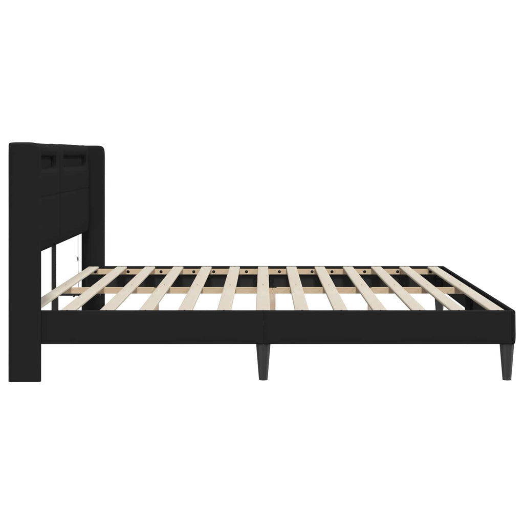 vidaXL Ramka łóżka z paskami LED Czarny 180 x 200 cm Ekoskóra