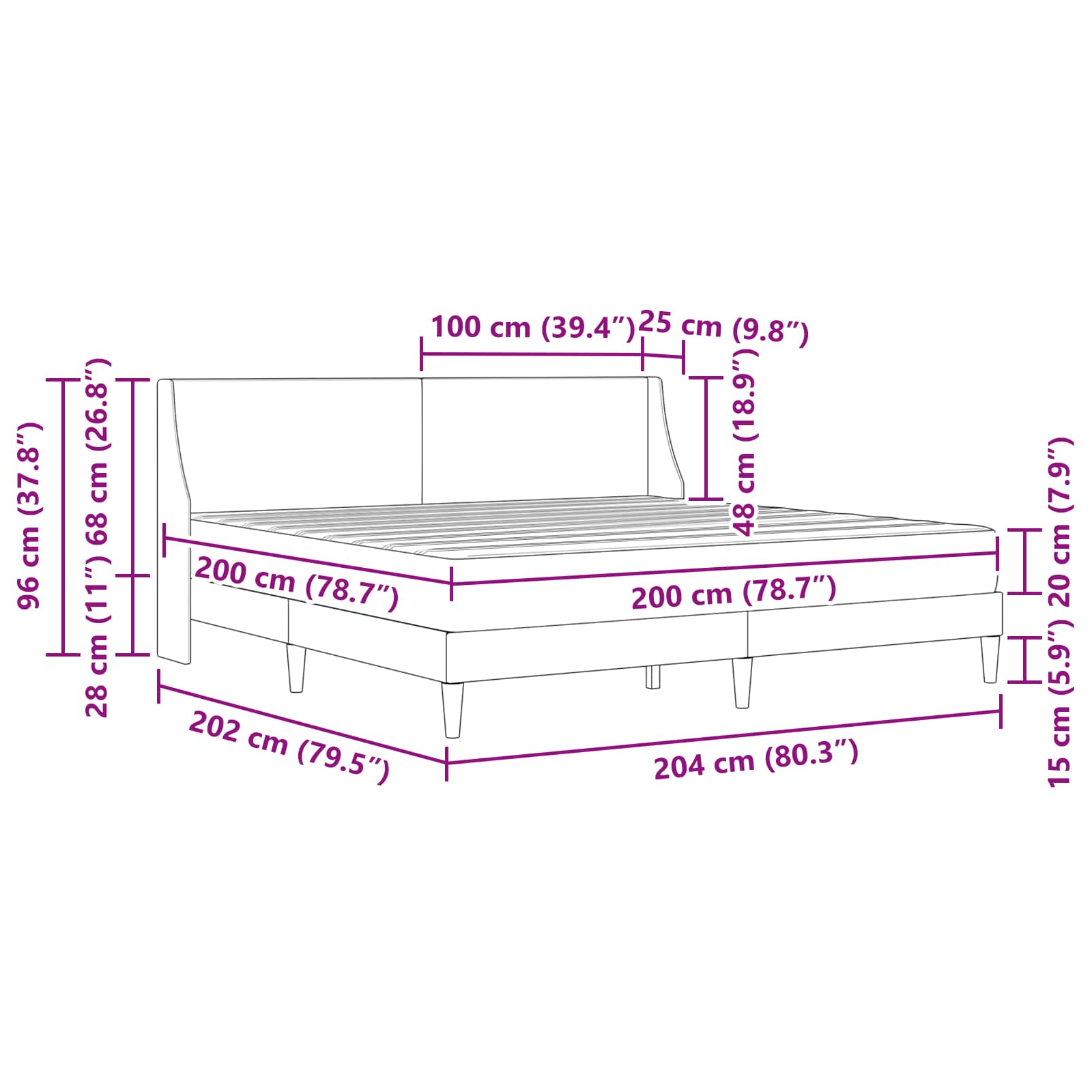 vidaXL Rama łóżka z materacem Jasnoszary 200 x 200 cm Poliester