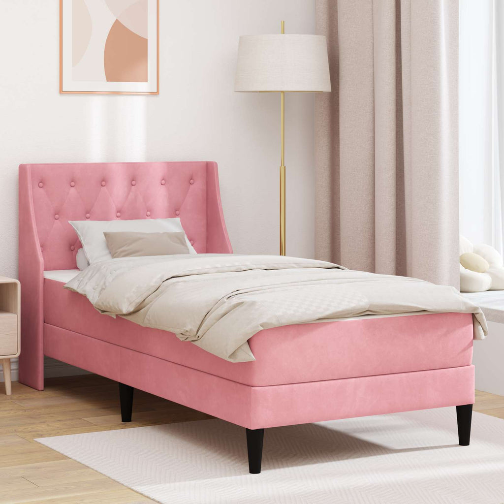 vidaXL Rama łóżka z materacem z materacem Różowy 80 x 200 cm Aksamit