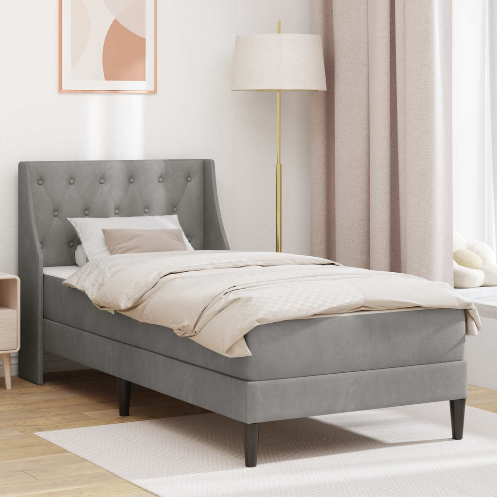 vidaXL Rama łóżka z materacem Jasnoszary 100 x 200 cm Aksamit