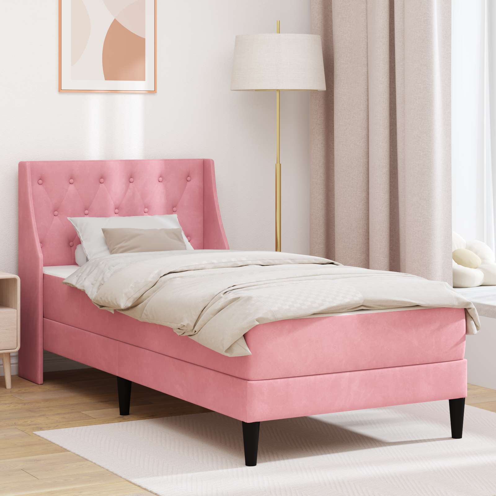 vidaXL Rama łóżka z materacem z materacem Różowy 100 x 200 cm Aksamit