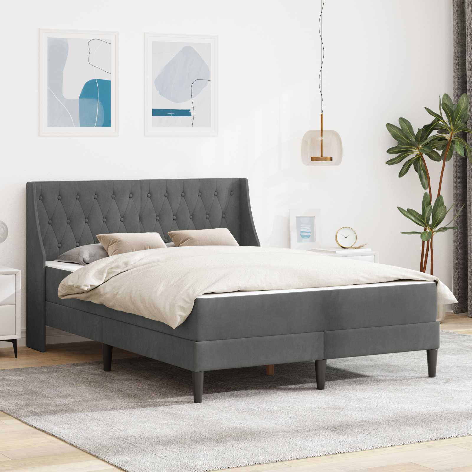 vidaXL Rama łóżka z materacem Ciemnoszary 140 x 200 cm Aksamit
