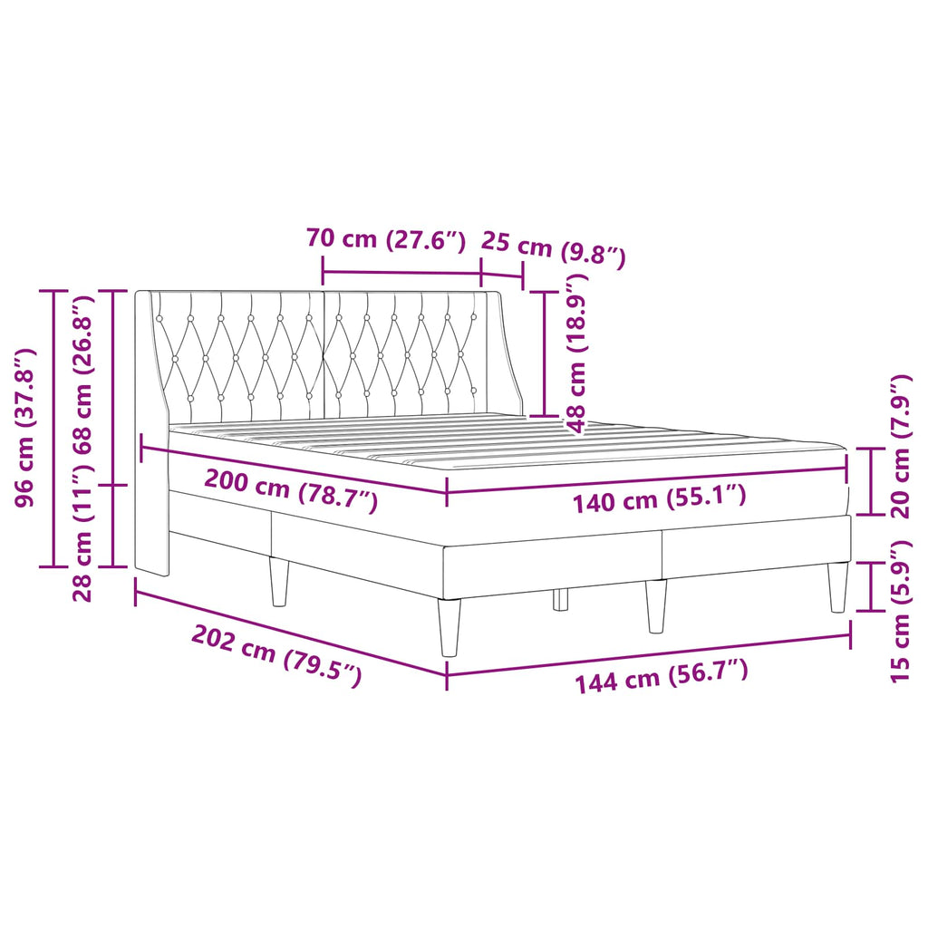 vidaXL Rama łóżka z materacem z materacem Różowy 140 x 200 cm Aksamit