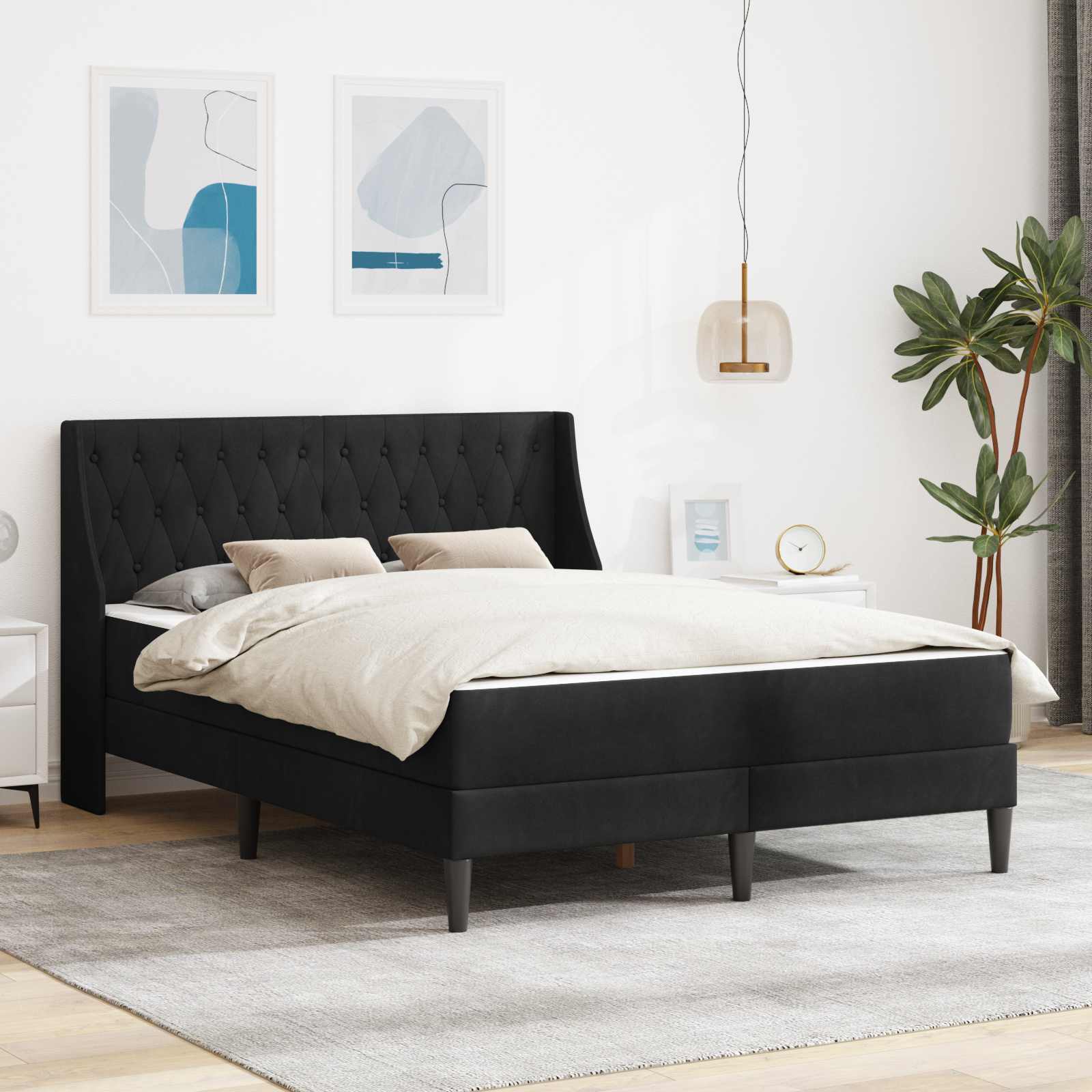 vidaXL Rama łóżka z materacem z materacem Czarny 140 x 200 cm Aksamit