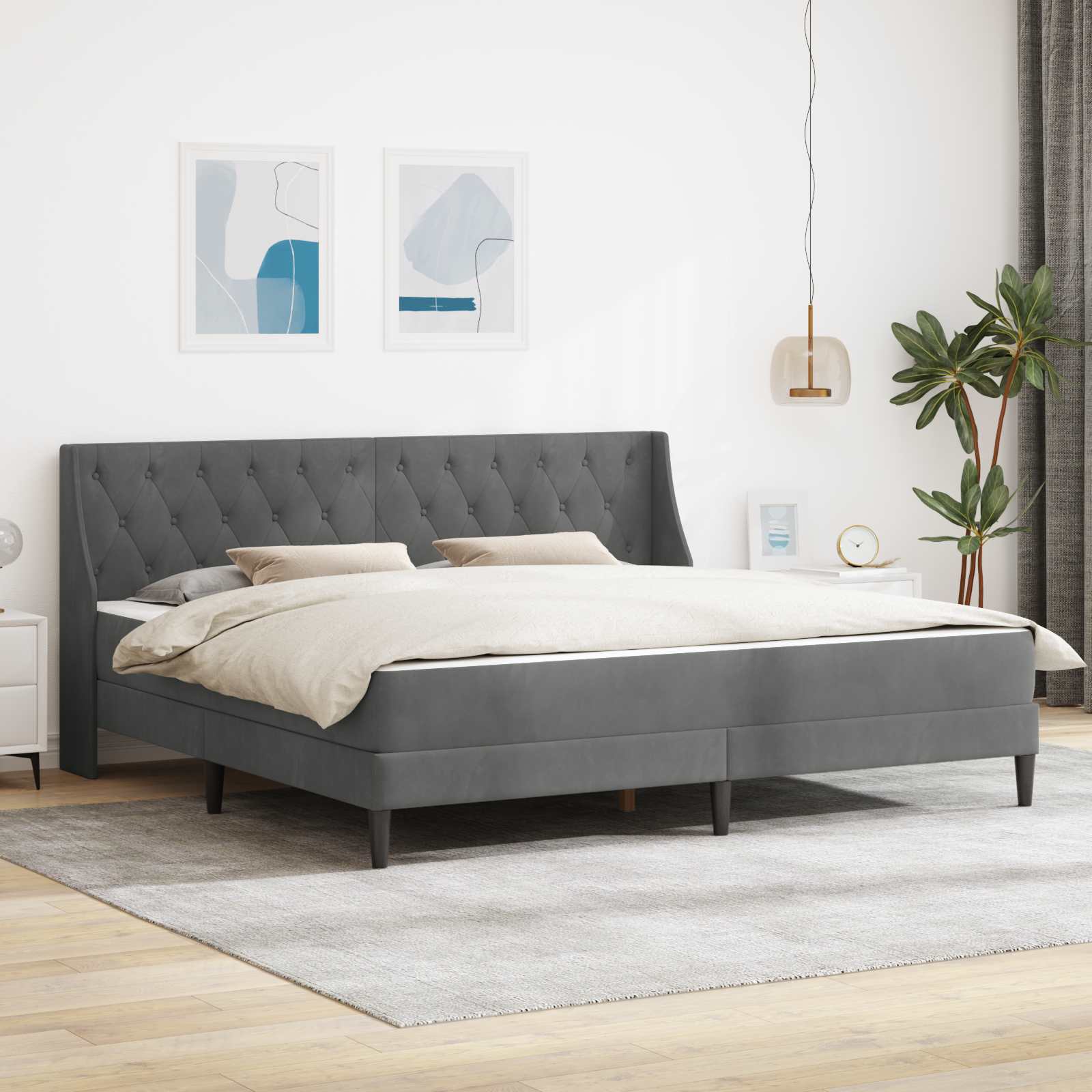 vidaXL Rama łóżka z materacem Ciemnoszary 200 x 200 cm Aksamit