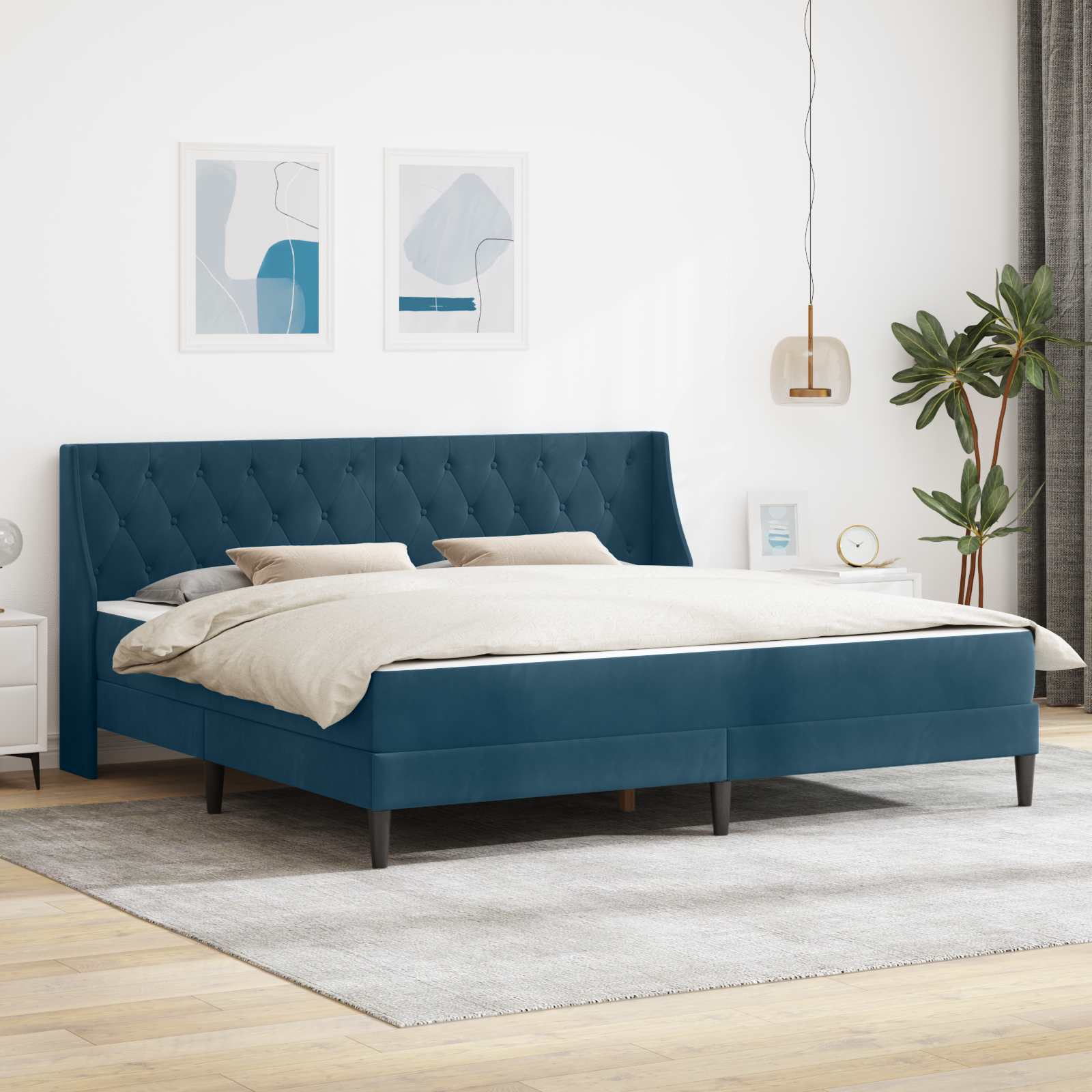 vidaXL Rama łóżka z materacem Niebieski 200 x 200 cm Aksamit