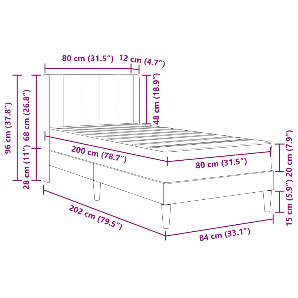 vidaXL Rama łóżka z materacem ciemnoszary 80 x 200 cm Welur