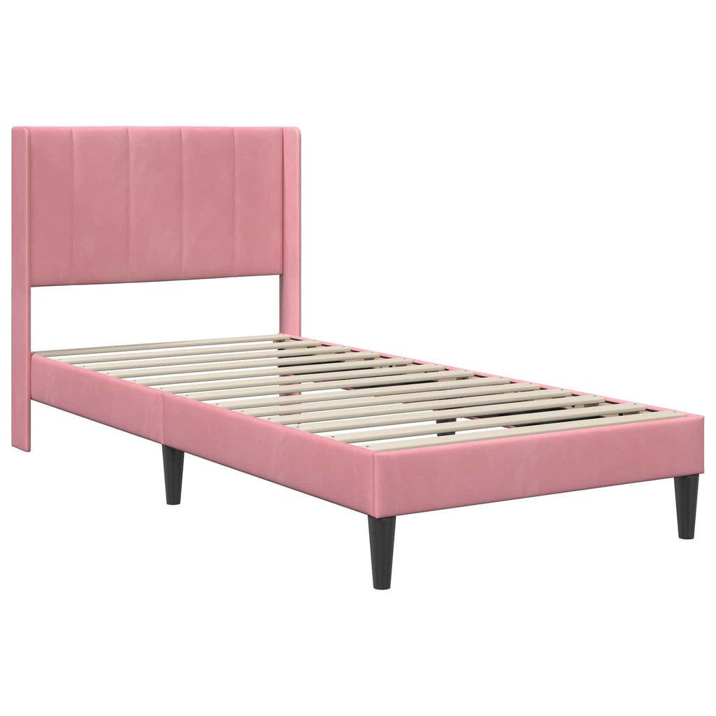vidaXL Rama łóżka z materacem Z zagłówkiem różowy 80 x 200 cm Welur