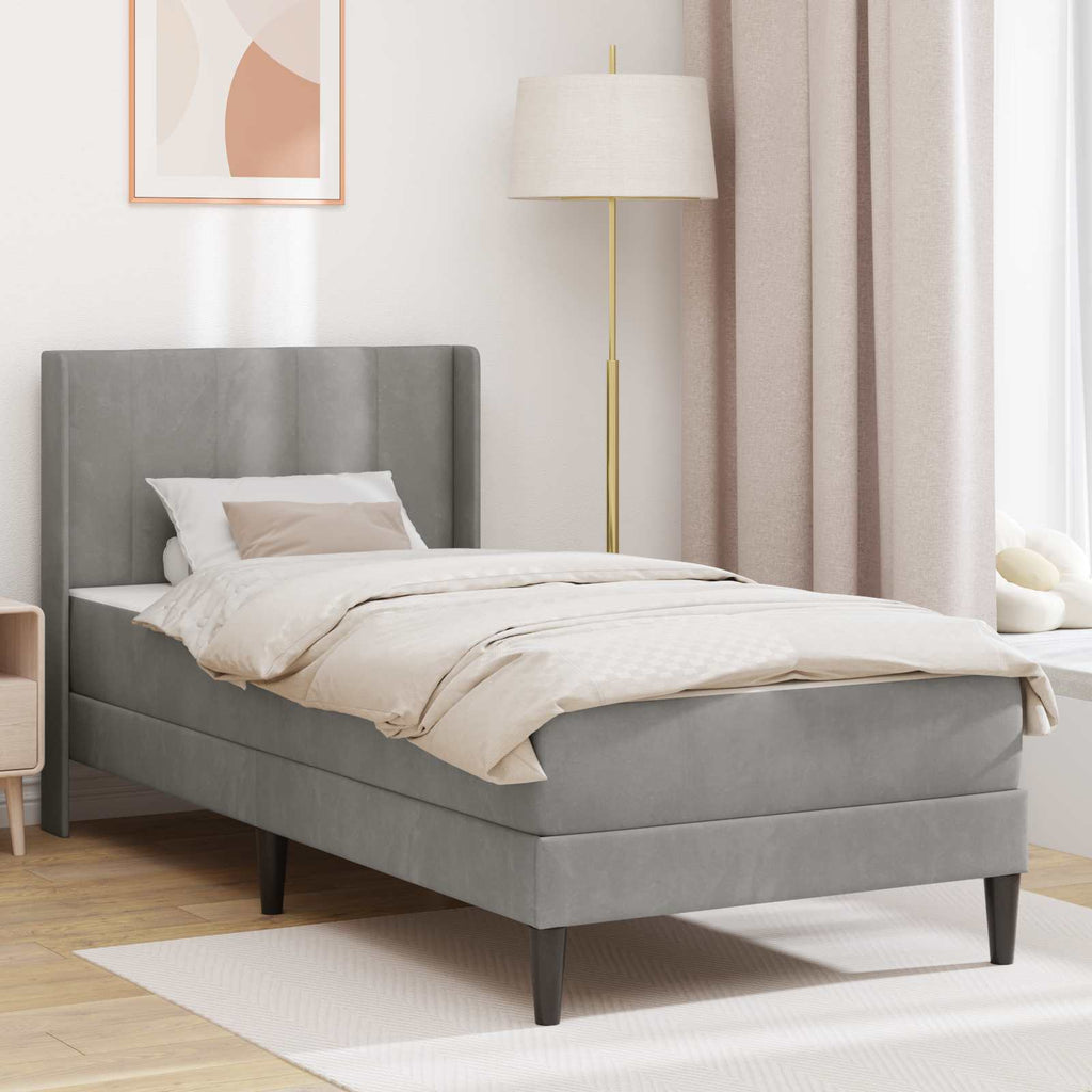 vidaXL Rama łóżka z materacem jasnoszary 90 x 190 cm Welur