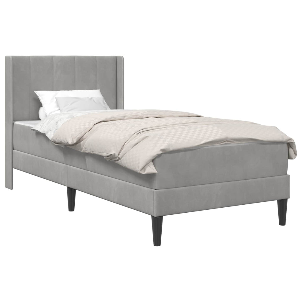 vidaXL Rama łóżka z materacem jasnoszary 90 x 190 cm Welur