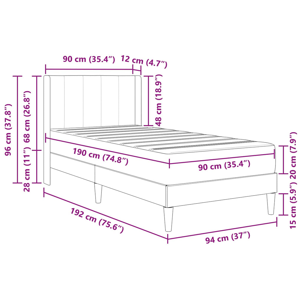 vidaXL Rama łóżka z materacem Z zagłówkiem niebieski 90 x 190 cm Welur