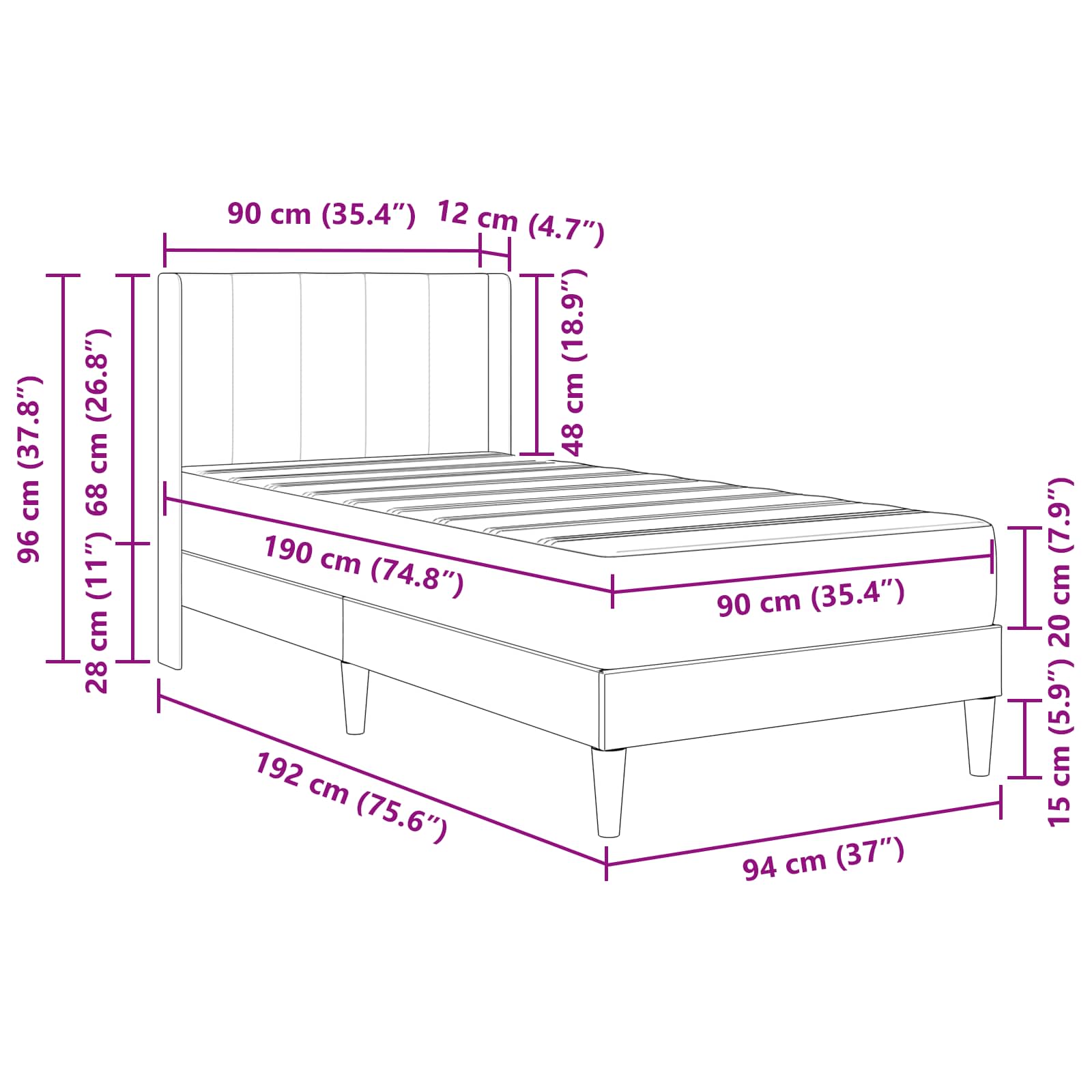 vidaXL Rama łóżka z materacem Z zagłówkiem niebieski 90 x 190 cm Welur