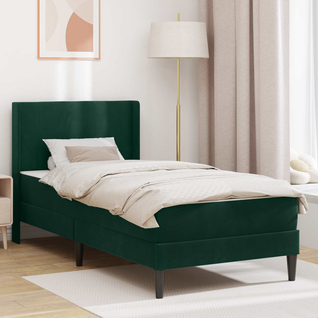 vidaXL Rama łóżka z materacem Ciemnozielony 90 x 200 cm Welur