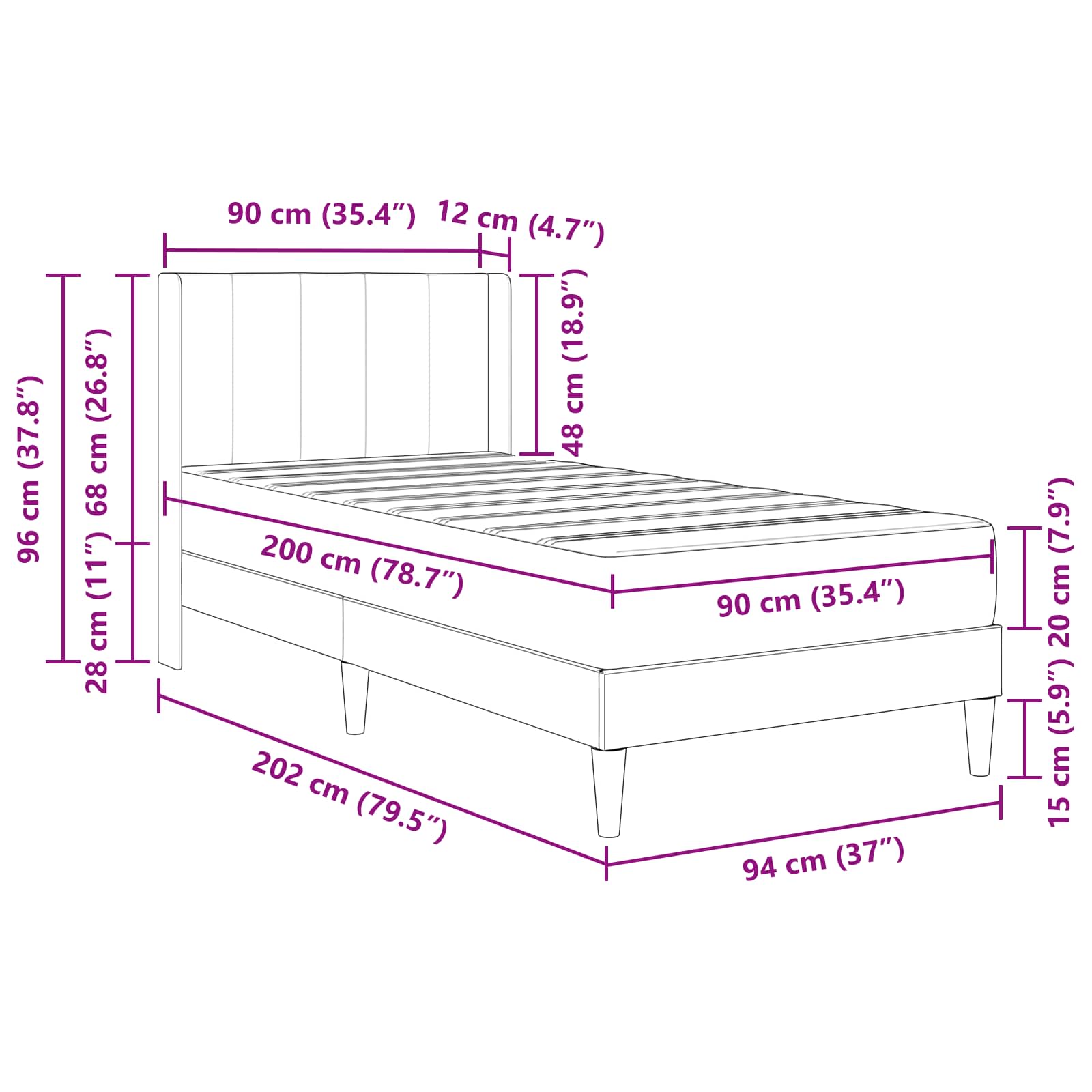 vidaXL Rama łóżka z materacem Z zagłówkiem niebieski 90 x 200 cm Welur