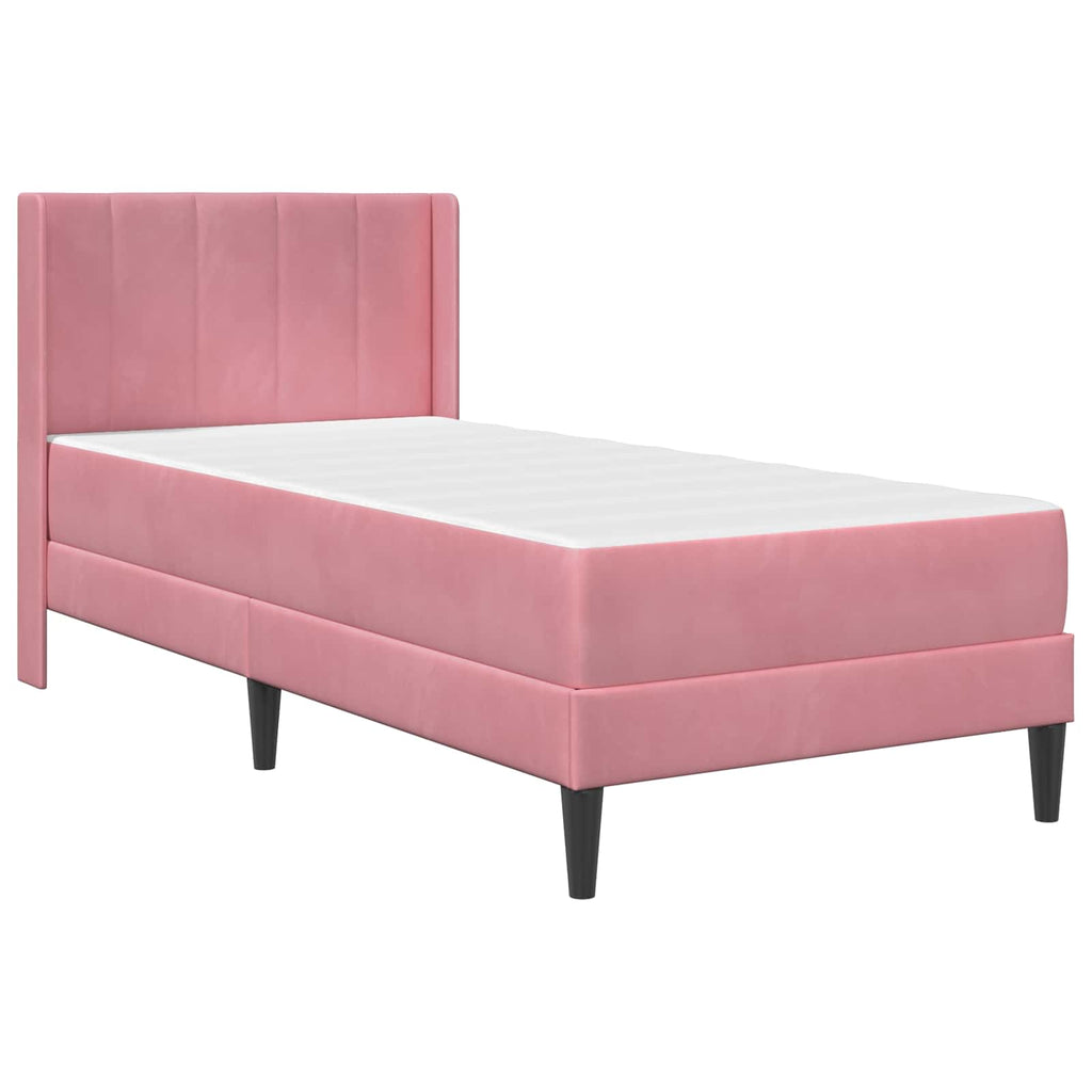 vidaXL Rama łóżka z materacem Z zagłówkiem różowy 100 x 200 cm Welur