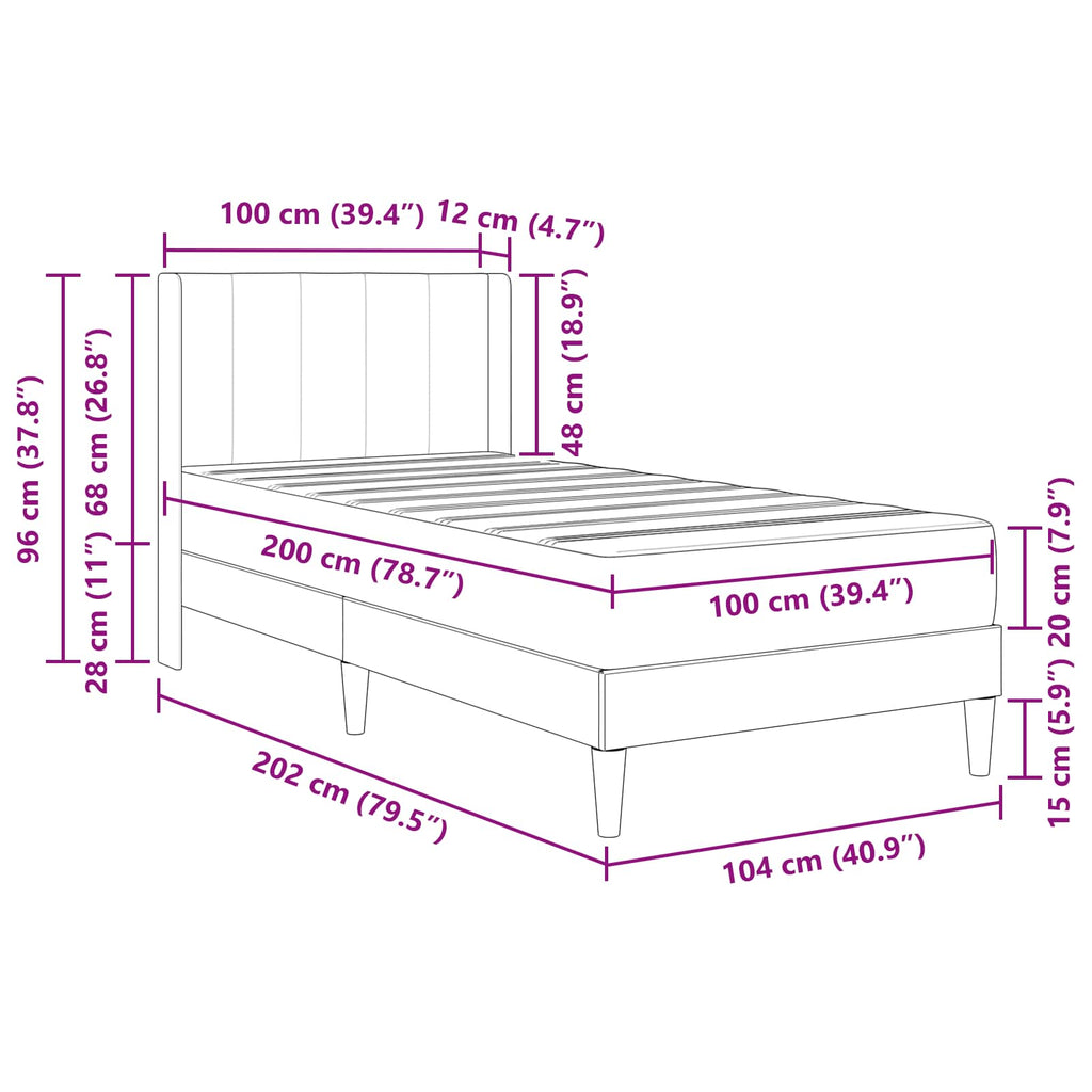 vidaXL Rama łóżka z materacem Z zagłówkiem Czarny 100 x 200 cm Welur