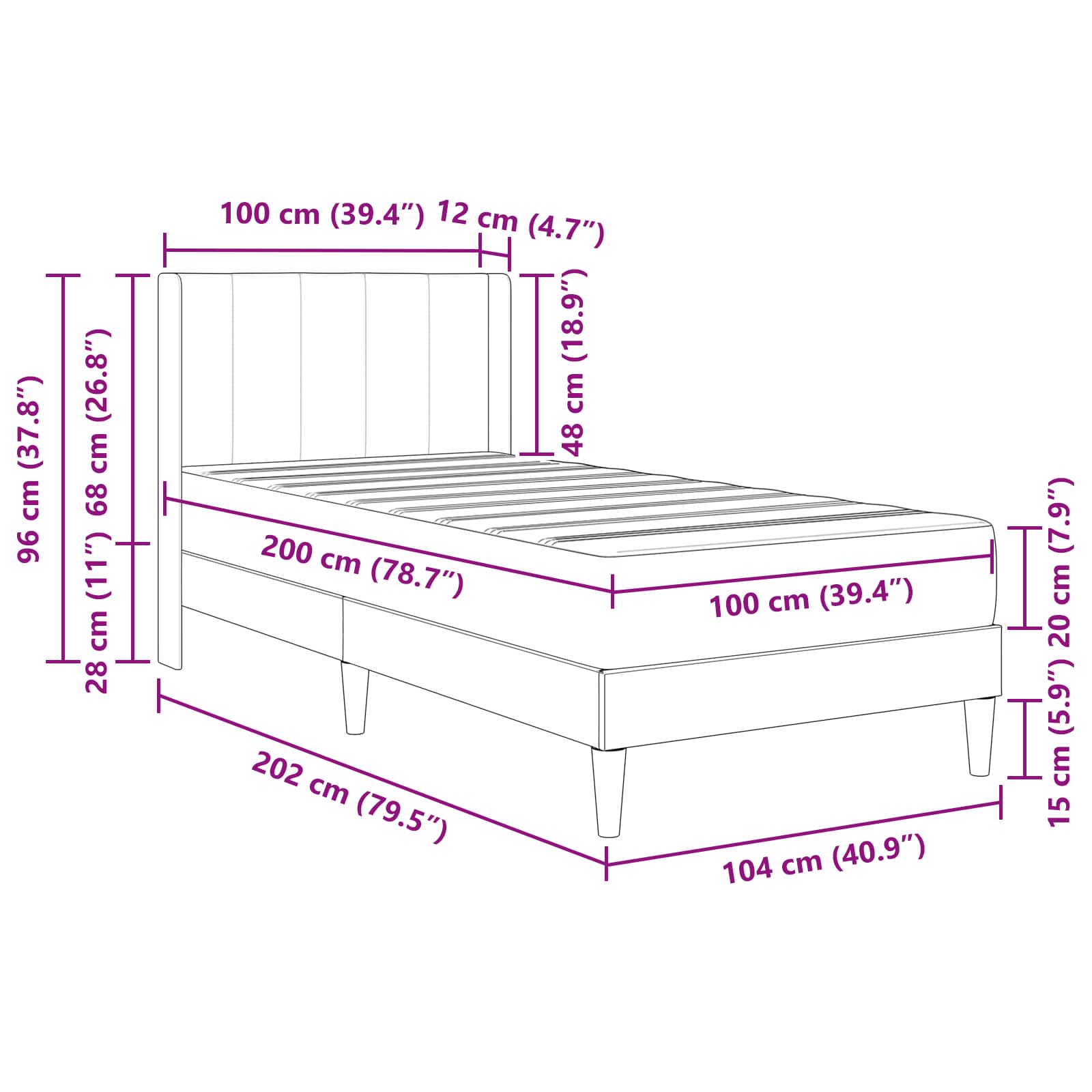 vidaXL Rama łóżka z materacem Z zagłówkiem Czarny 100 x 200 cm Welur