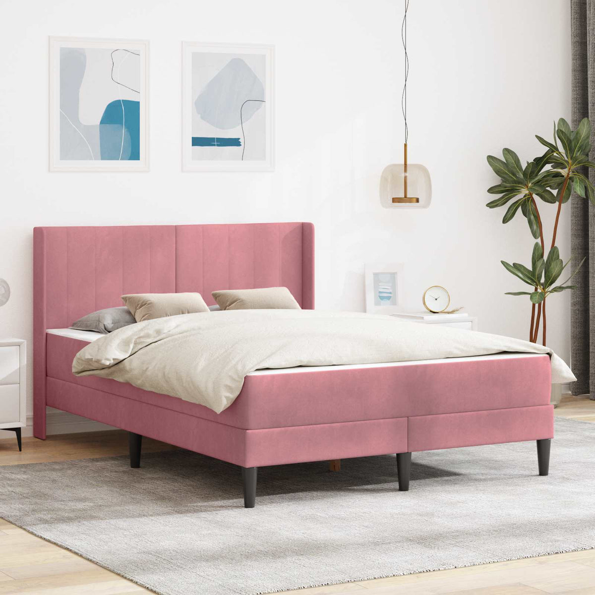 vidaXL Rama łóżka z materacem różowy 120 x 190 cm Welur