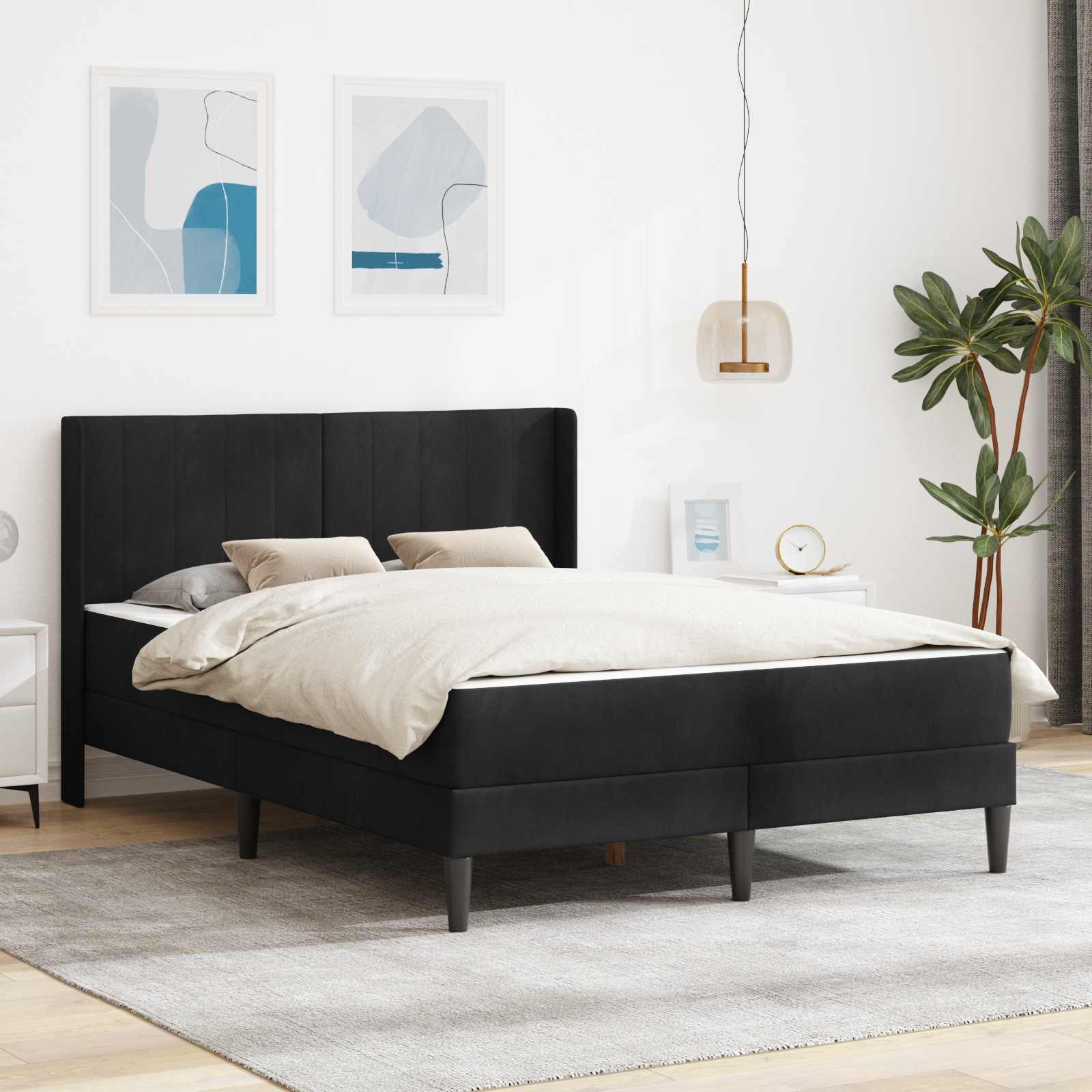 vidaXL Rama łóżka z materacem Z zagłówkiem Czarny 120 x 190 cm Welur