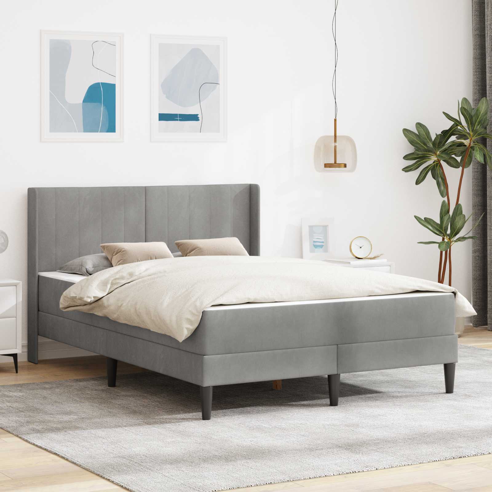 vidaXL Rama łóżka z materacem jasnoszary 120 x 200 cm Welur