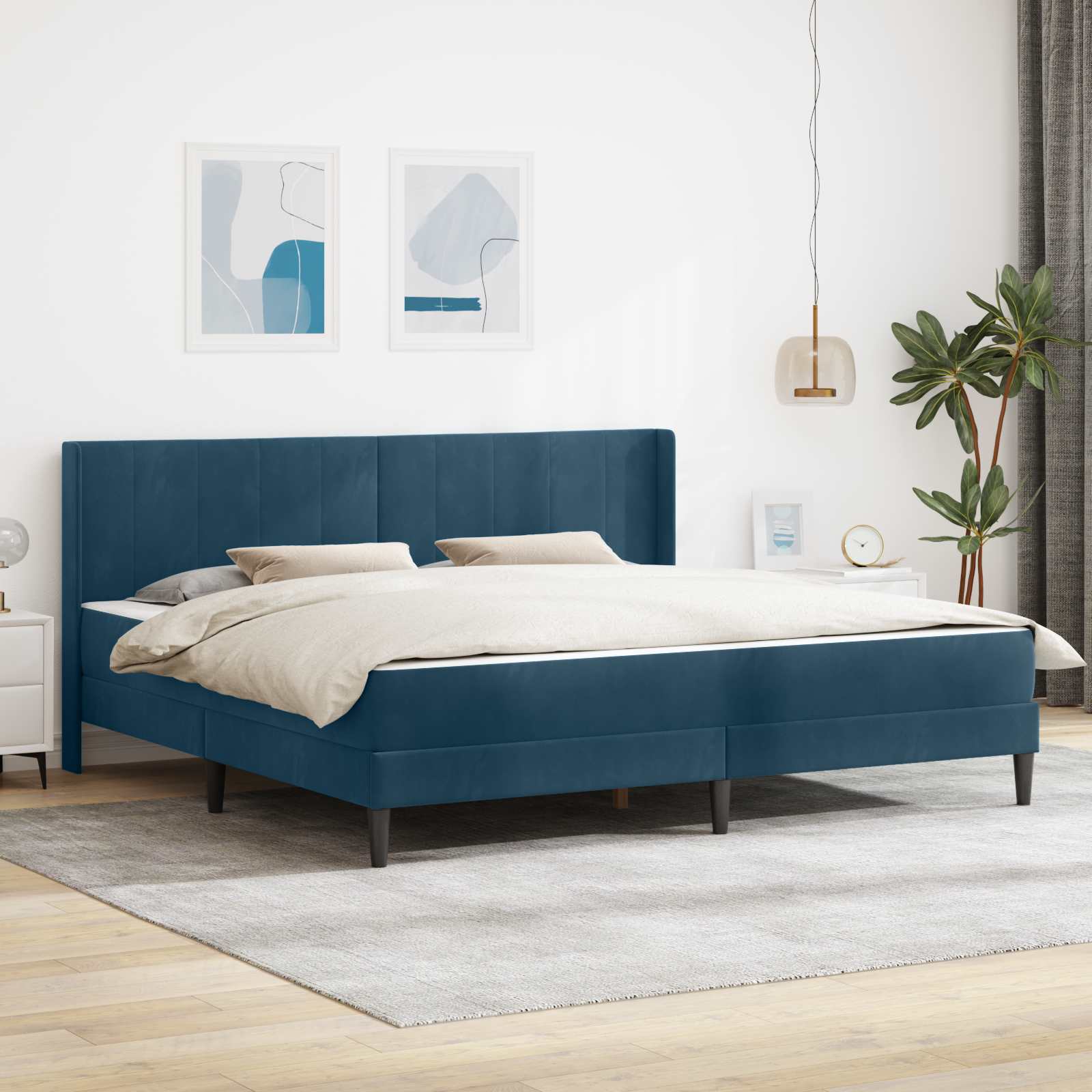vidaXL Rama łóżka z materacem niebieski 180 x 200 cm Welur
