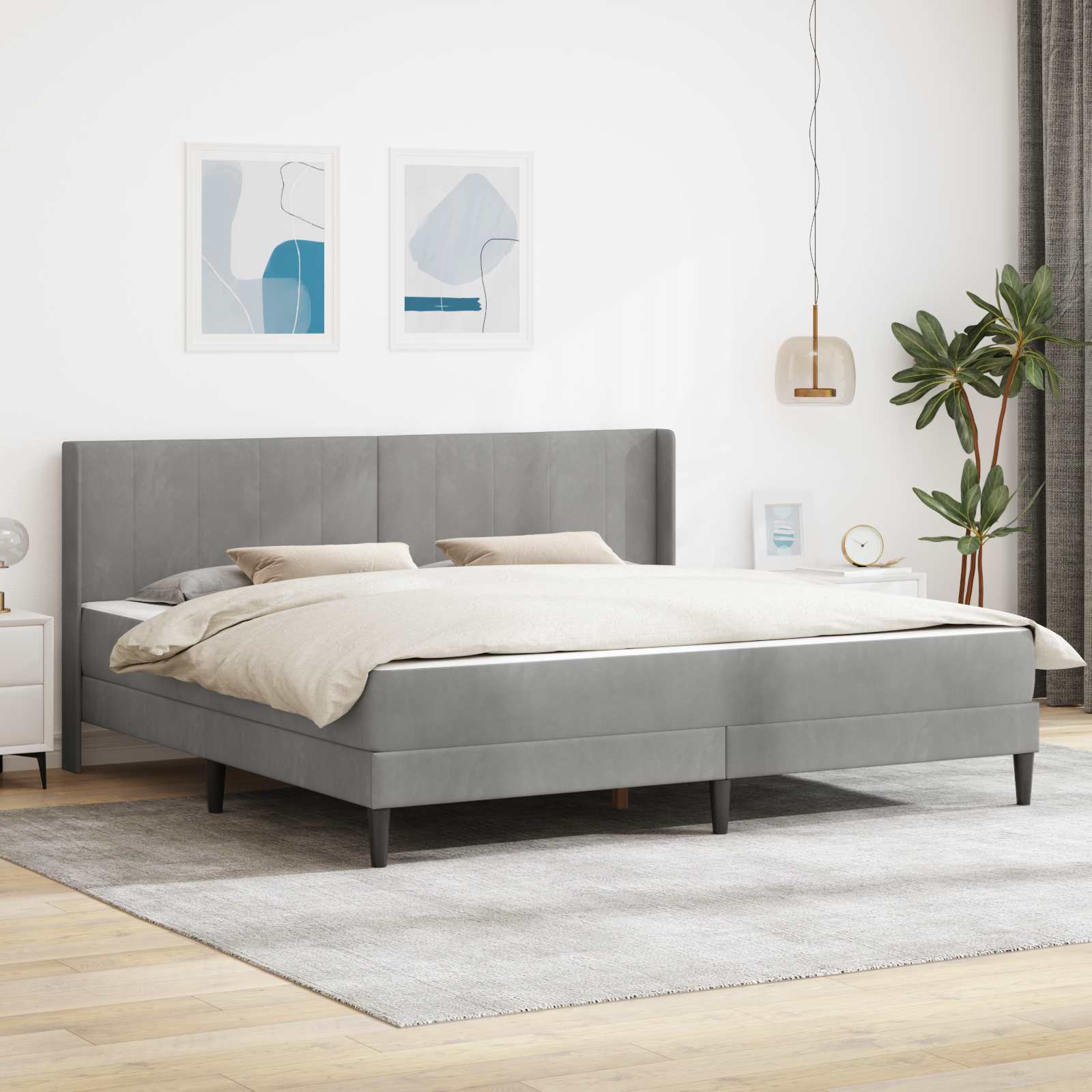 vidaXL Rama łóżka z materacem jasnoszary 200 x 200 cm Welur