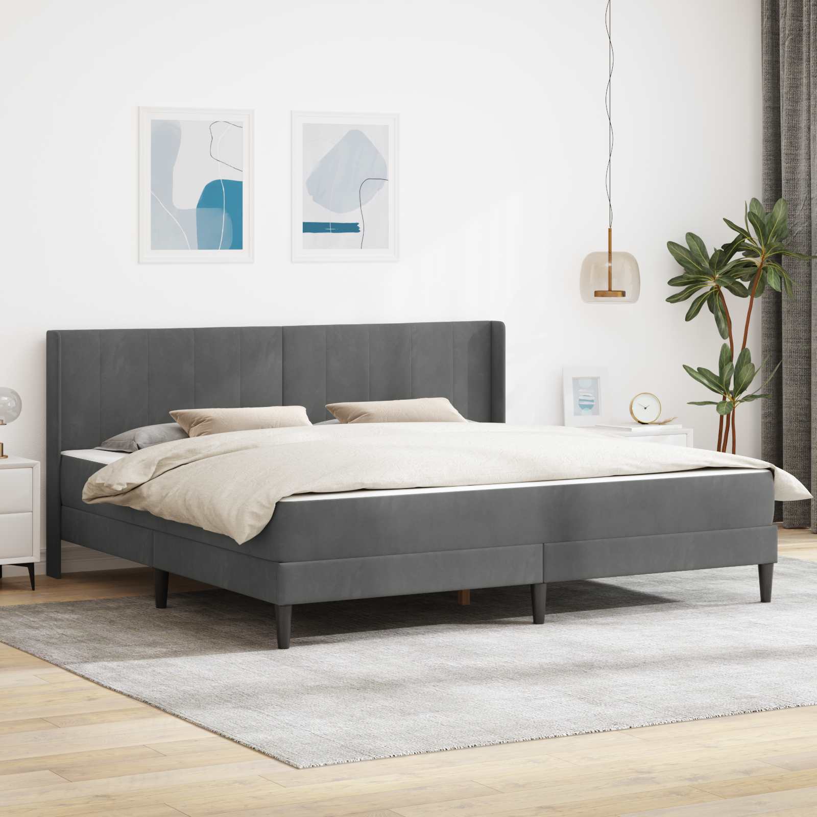 vidaXL Rama łóżka z materacem ciemnoszary 200 x 200 cm Welur