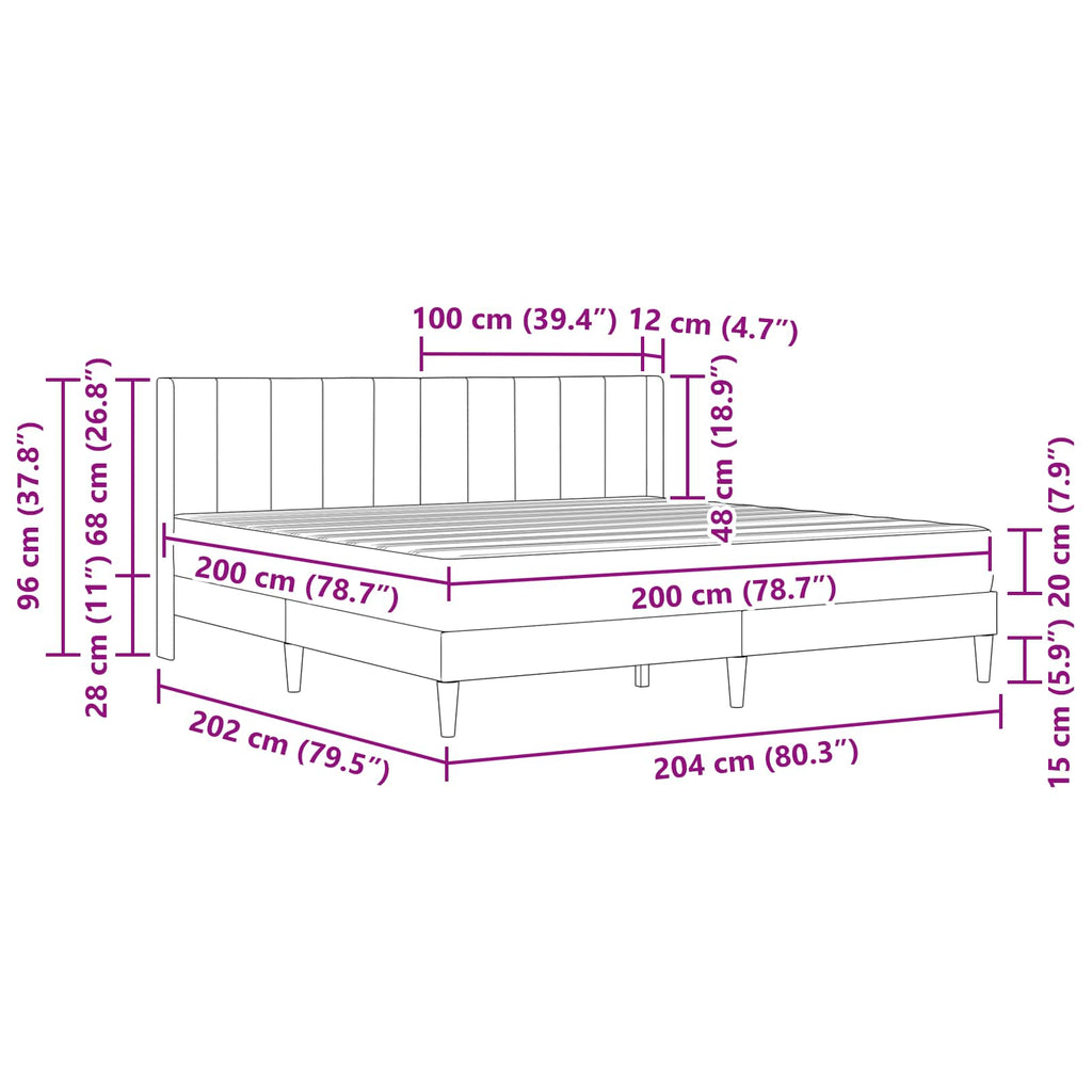 vidaXL Rama łóżka z materacem ciemnoszary 200 x 200 cm Welur