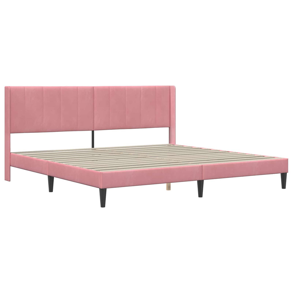 vidaXL Rama łóżka z materacem Z zagłówkiem różowy 200 x 200 cm Welur