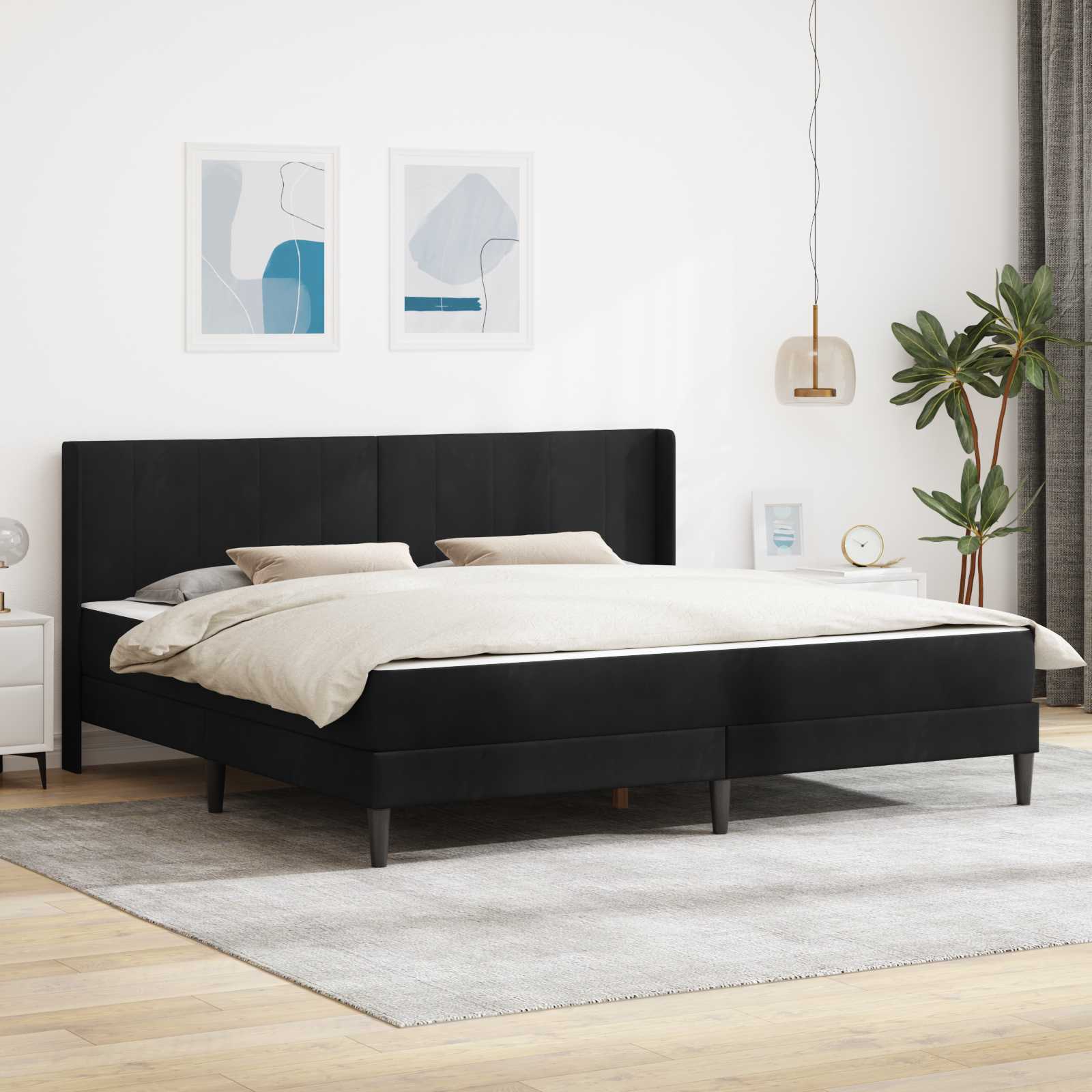 vidaXL Rama łóżka z materacem Z zagłówkiem Czarny 200 x 200 cm Welur