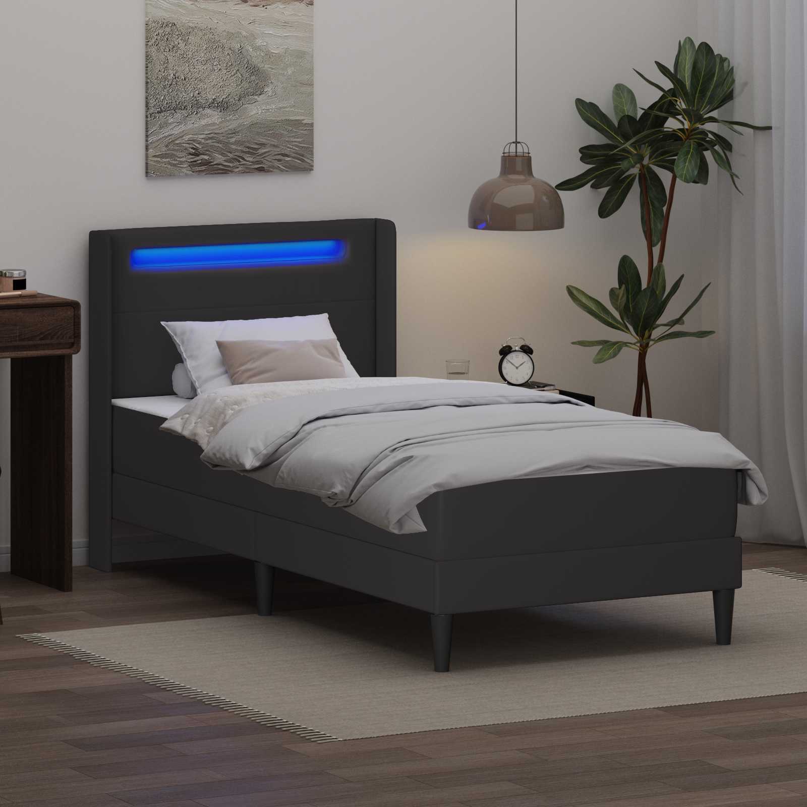vidaXL Rama łóżka z materacem Szary 90 x 190 cm Ekoskóra