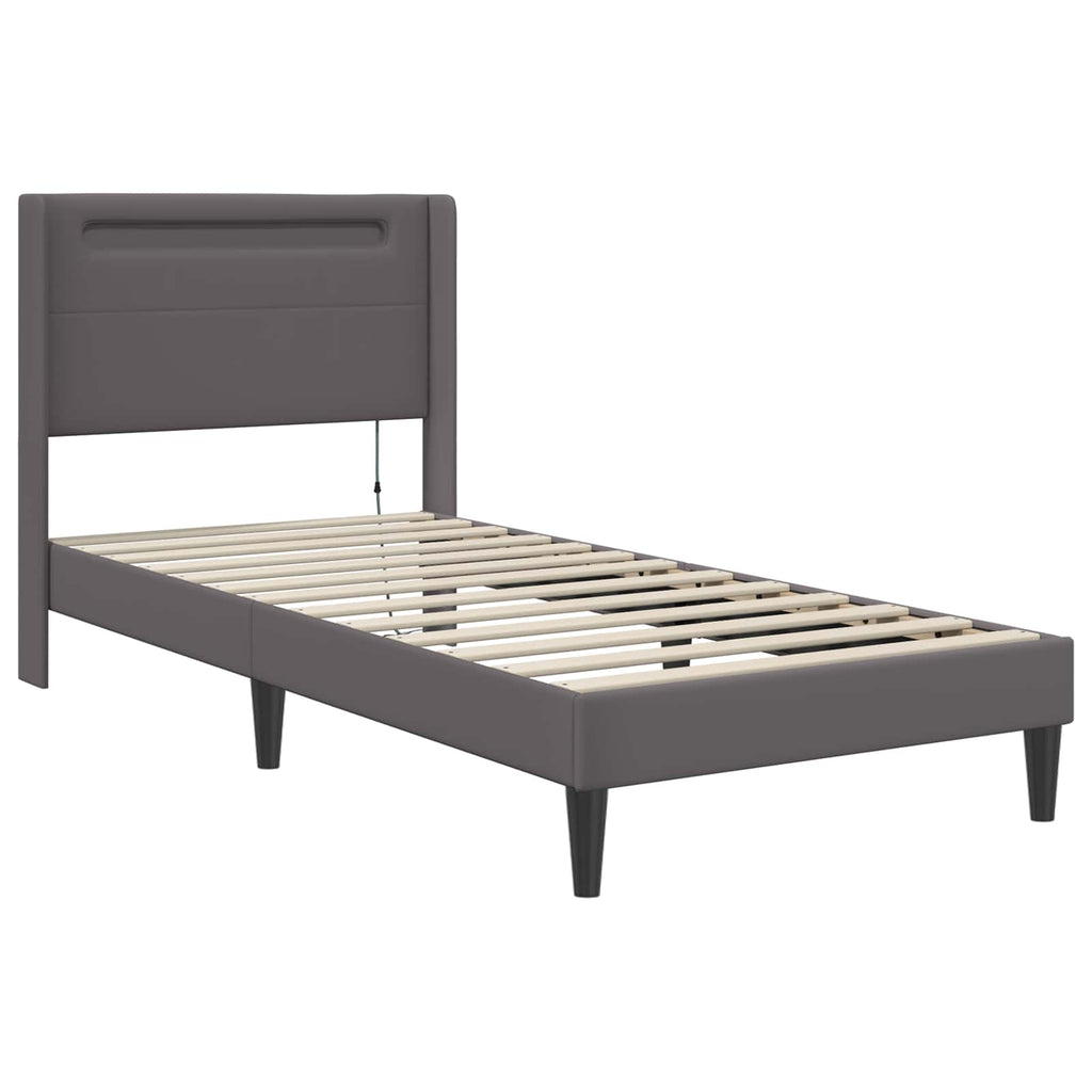 vidaXL Rama łóżka z materacem Szary 90 x 190 cm Ekoskóra