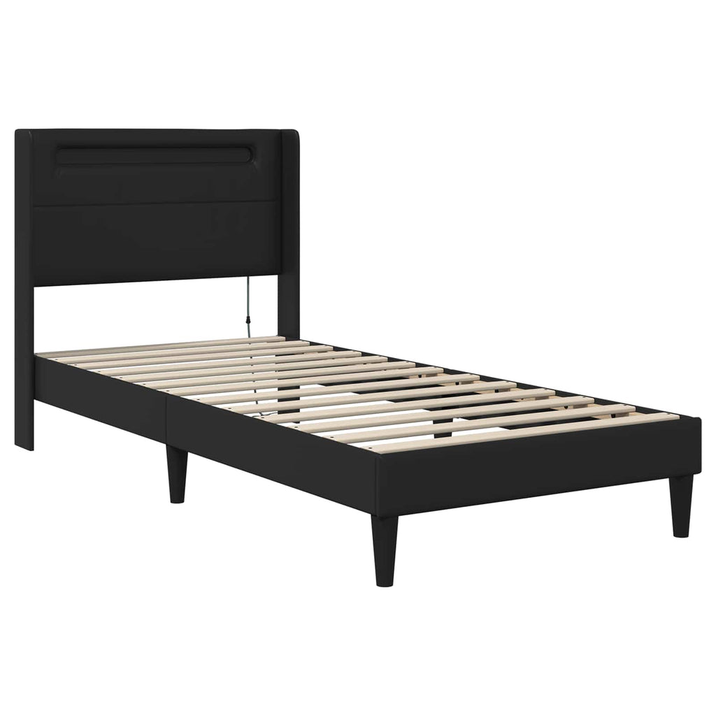 vidaXL Rama łóżka z materacem Czarny 90 x 190 cm Ekoskóra