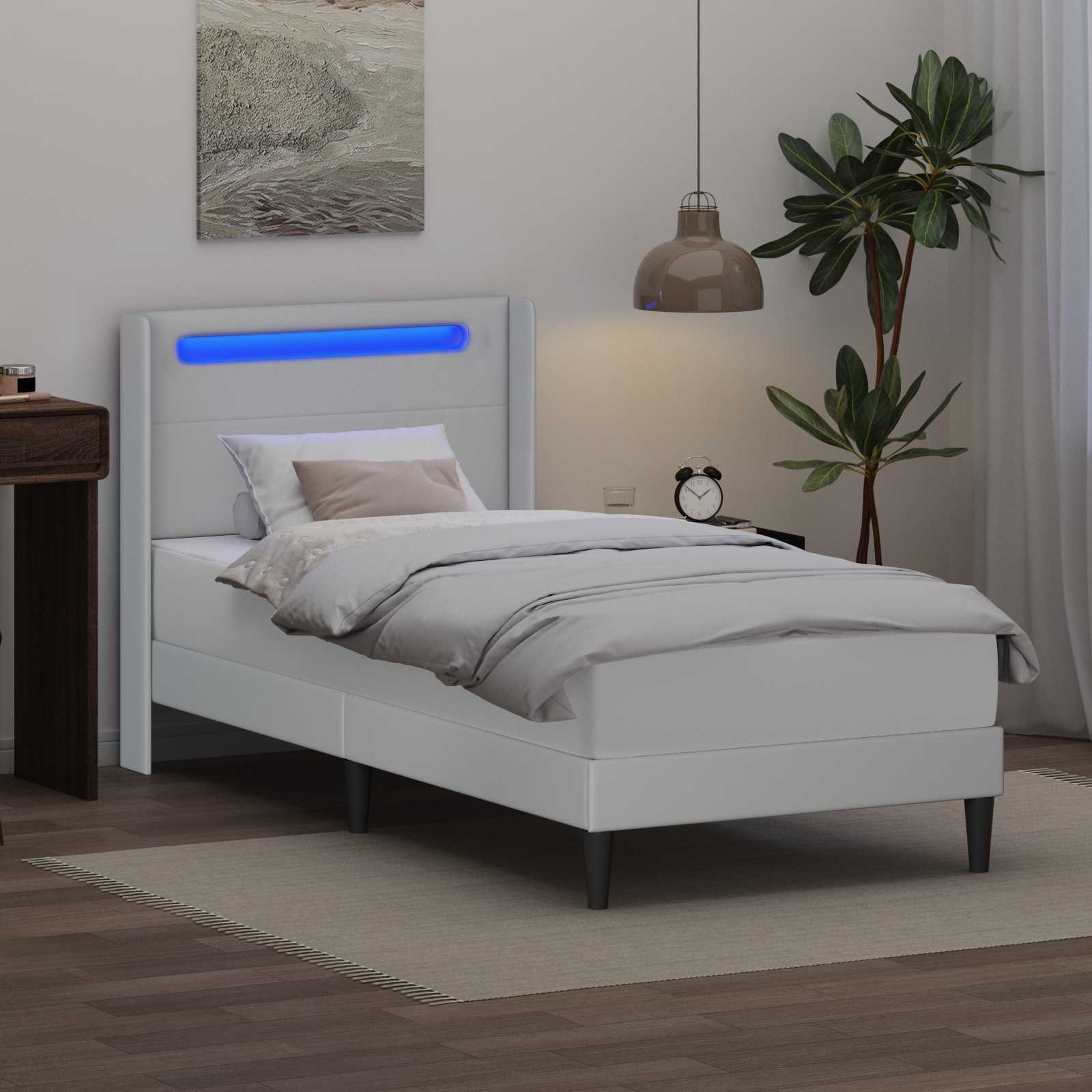 vidaXL Rama łóżka z materacem Biały 90 x 190 cm Ekoskóra