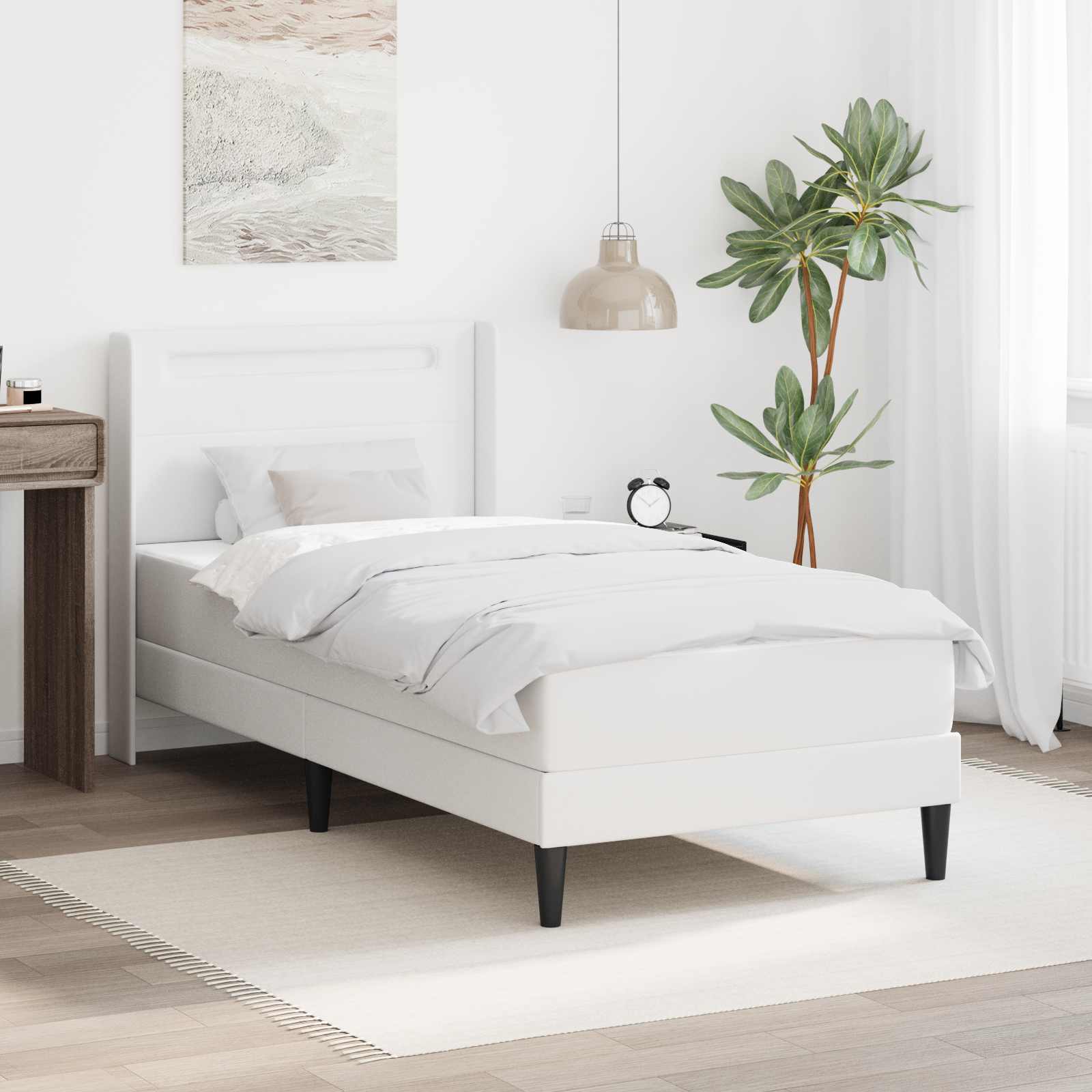 vidaXL Rama łóżka z materacem Biały 90 x 190 cm Ekoskóra