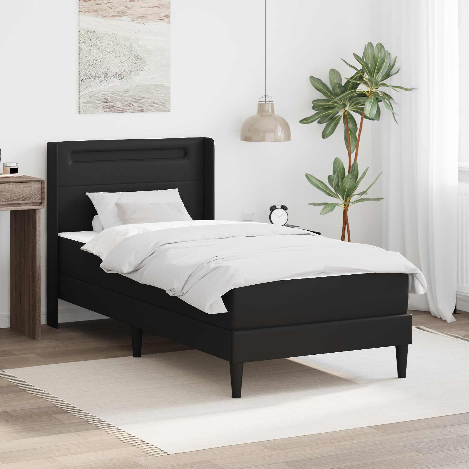vidaXL Rama łóżka z materacem Czarny 90 x 200 cm Ekoskóra