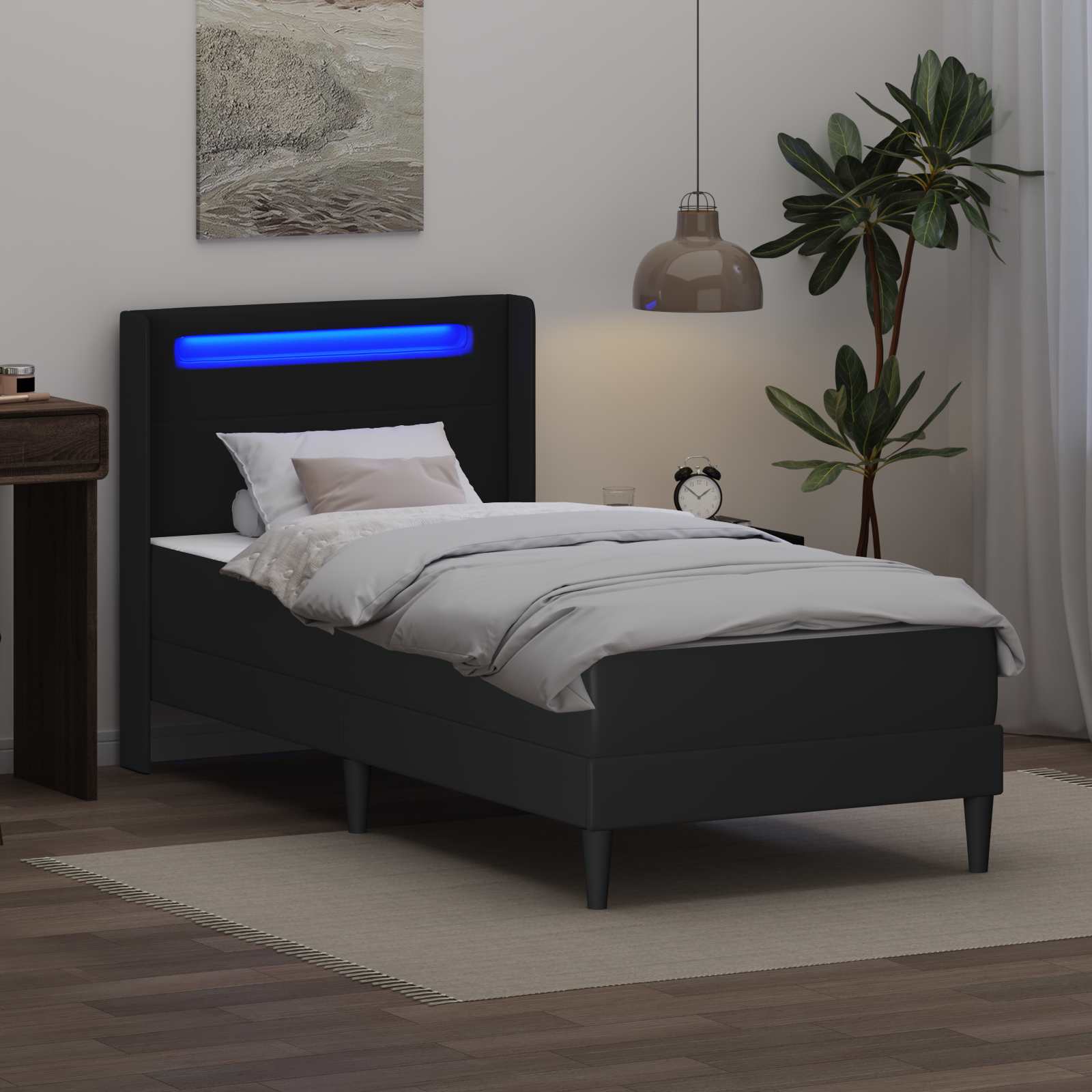 vidaXL Rama łóżka z materacem Czarny 100 x 200 cm Ekoskóra