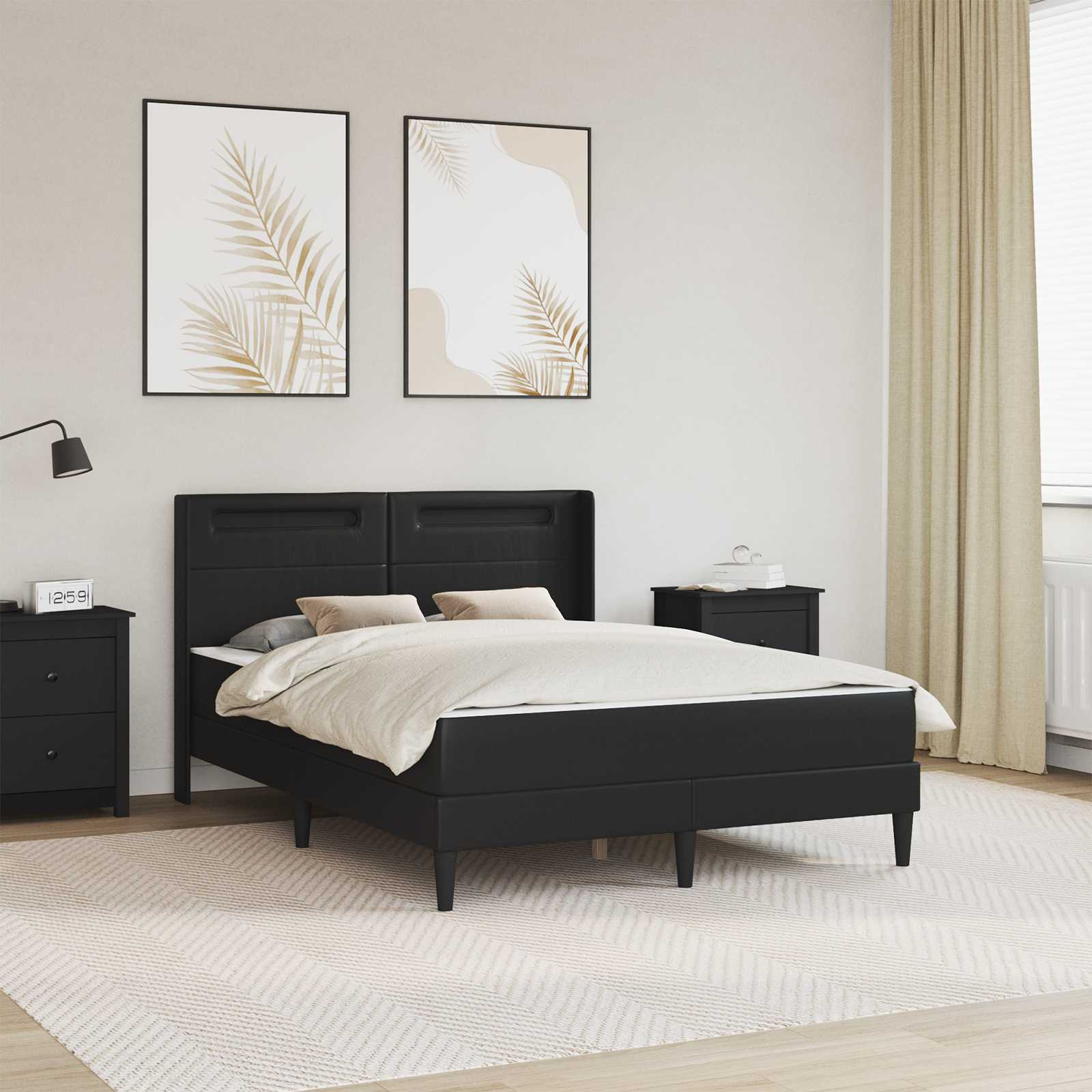 vidaXL Rama łóżka z materacem Czarny 140 x 190 cm Ekoskóra