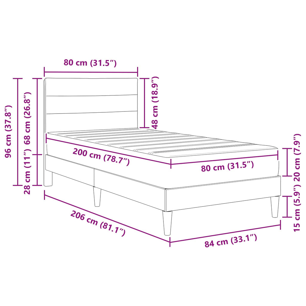 vidaXL Ramka łóżka Ciemnoszary 80 x 200 cm Poliester