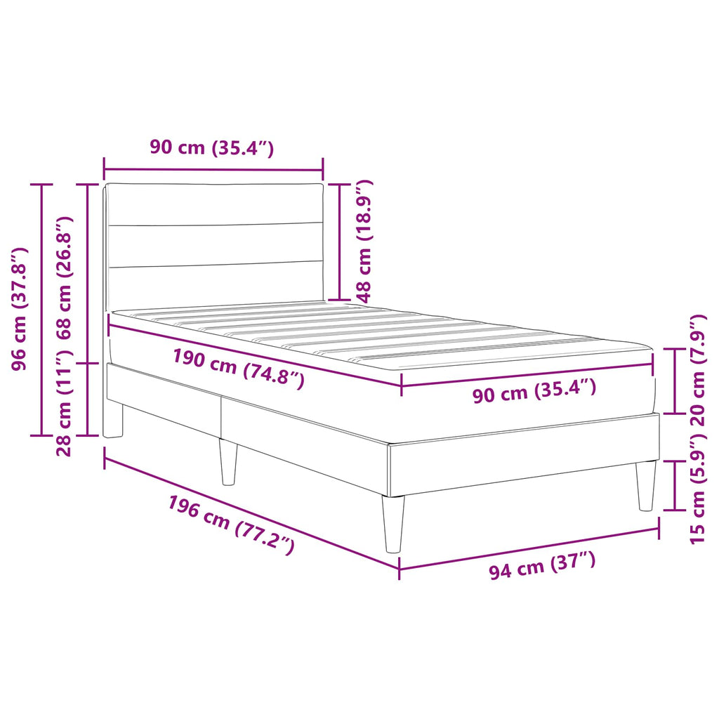 vidaXL Ramka łóżka Ciemnoszary 90 x 190 cm Poliester