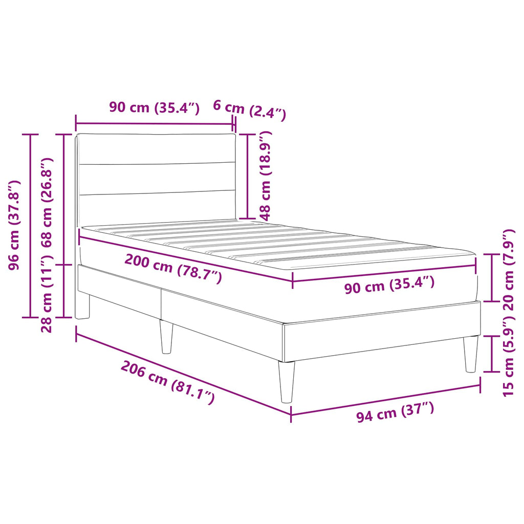 vidaXL Ramka łóżka Jasnoszary 90 x 200 cm Poliester