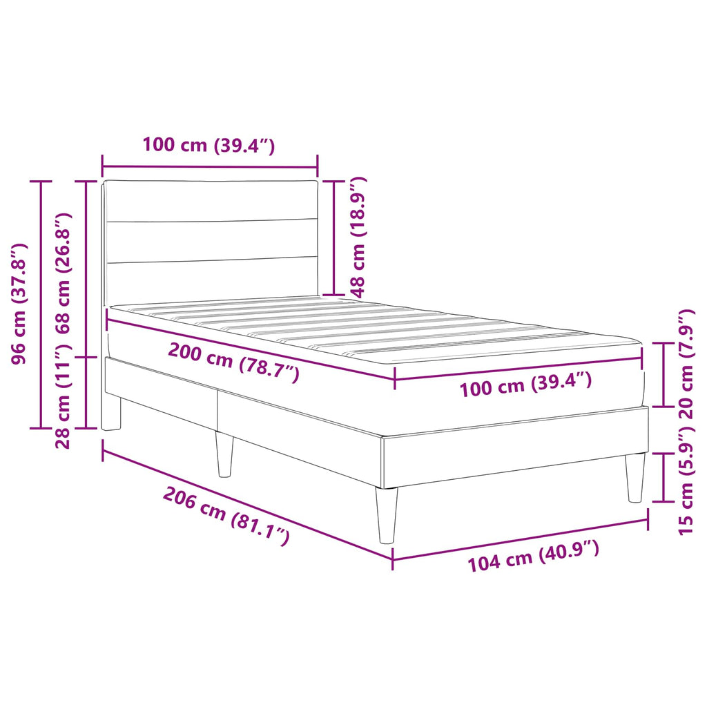 vidaXL Ramka łóżka Jasnoszary 100 x 200 cm Poliester