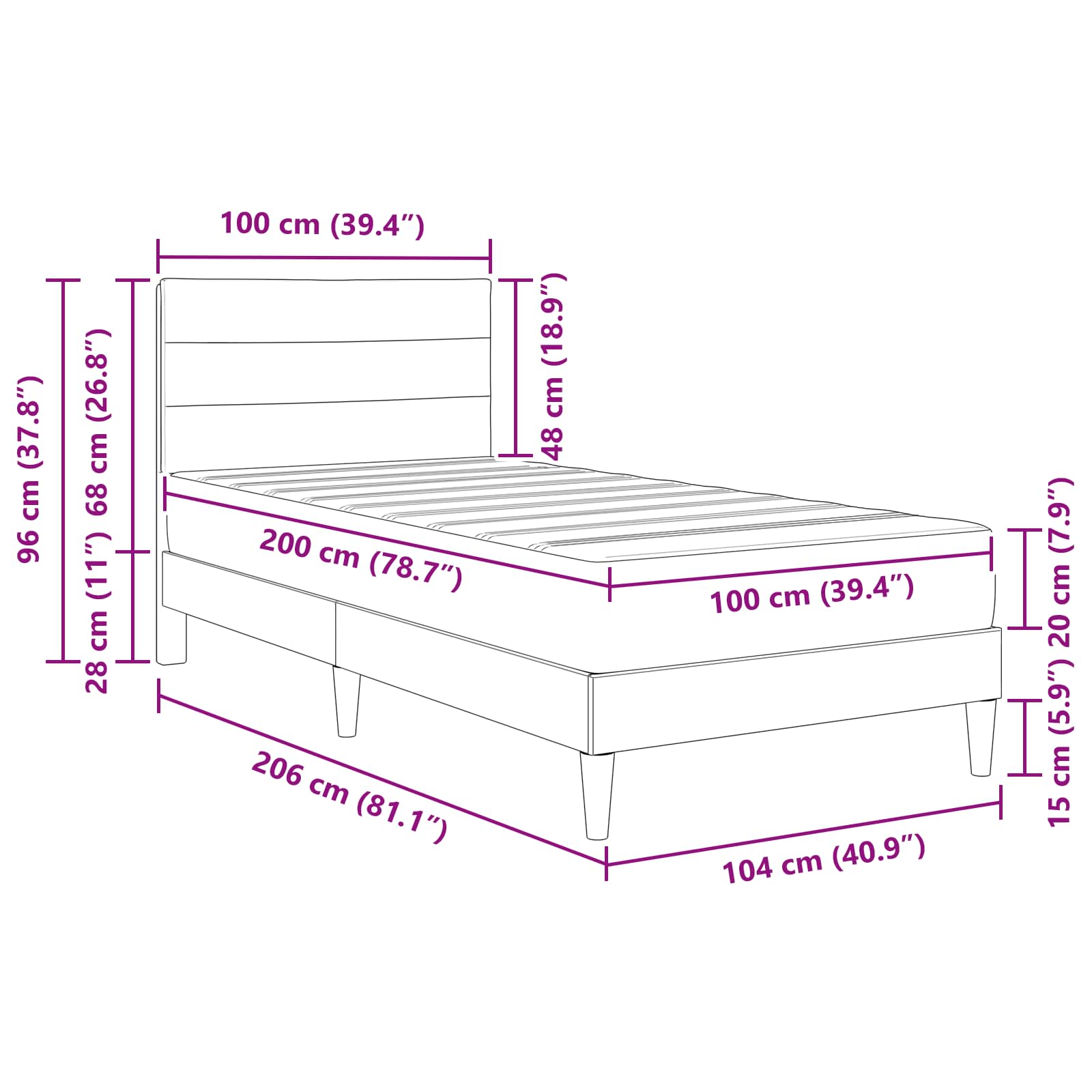 vidaXL Ramka łóżka Niebieski 100 x 200 cm Poliester