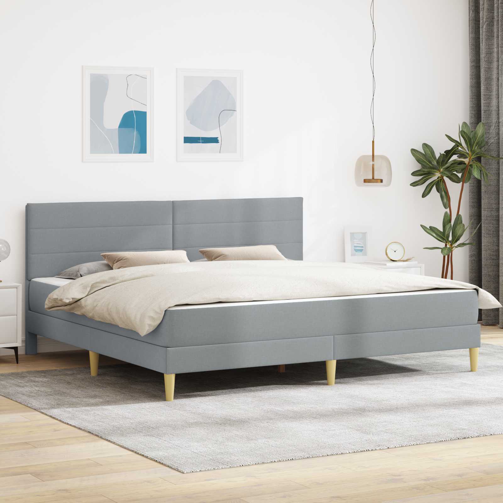 vidaXL Ramka łóżka Jasnoszary 200 x 200 cm Poliester