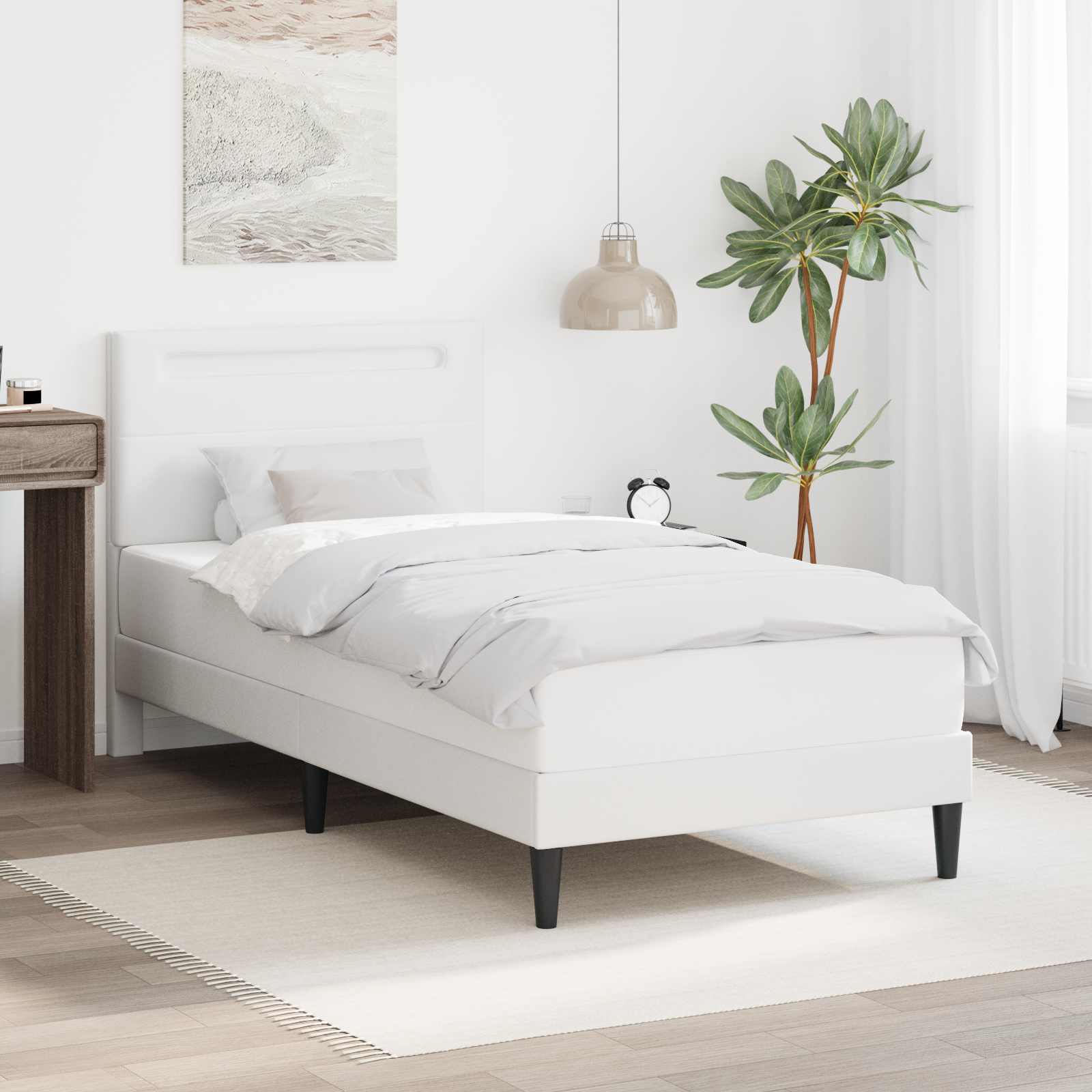 vidaXL Ramka łóżka z paskami LED Biały 80 x 200 cm Ekoskóra