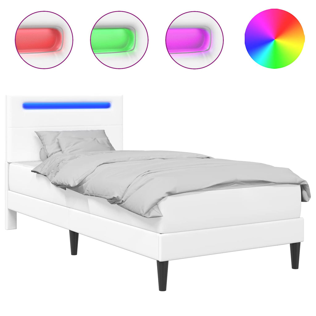 vidaXL Ramka łóżka z paskami LED Biały 80 x 200 cm Ekoskóra