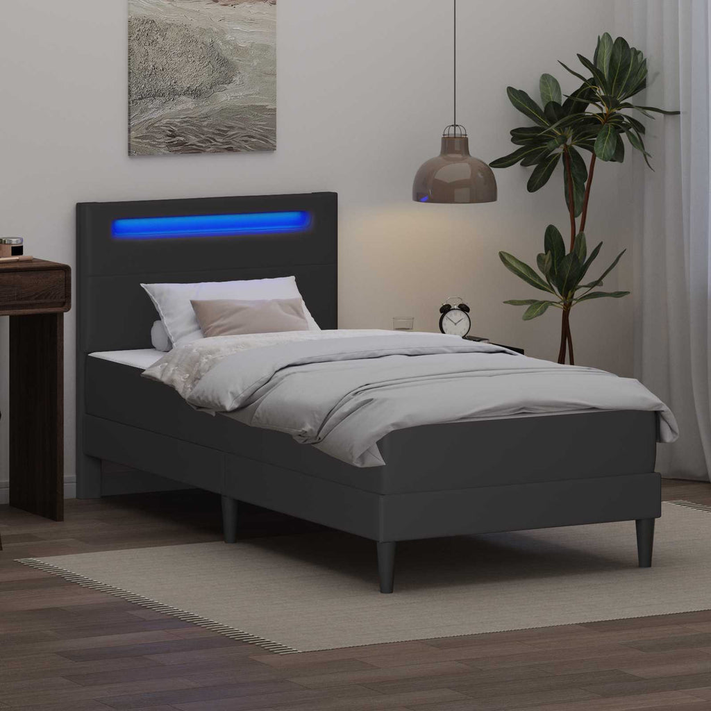 vidaXL Ramka łóżka z paskami LED Szary 90 x 190 cm Ekoskóra