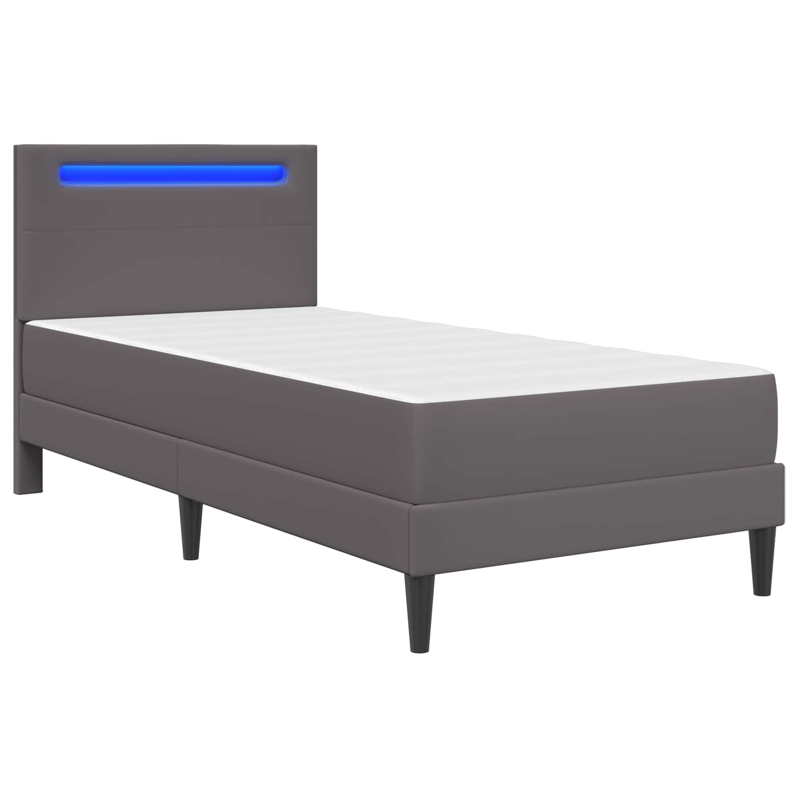 vidaXL Ramka łóżka z paskami LED Szary 90 x 190 cm Ekoskóra